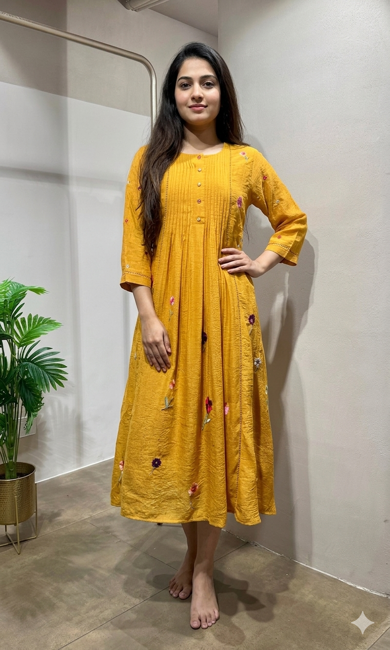 Yellow Embroidered Ethnic KURTA