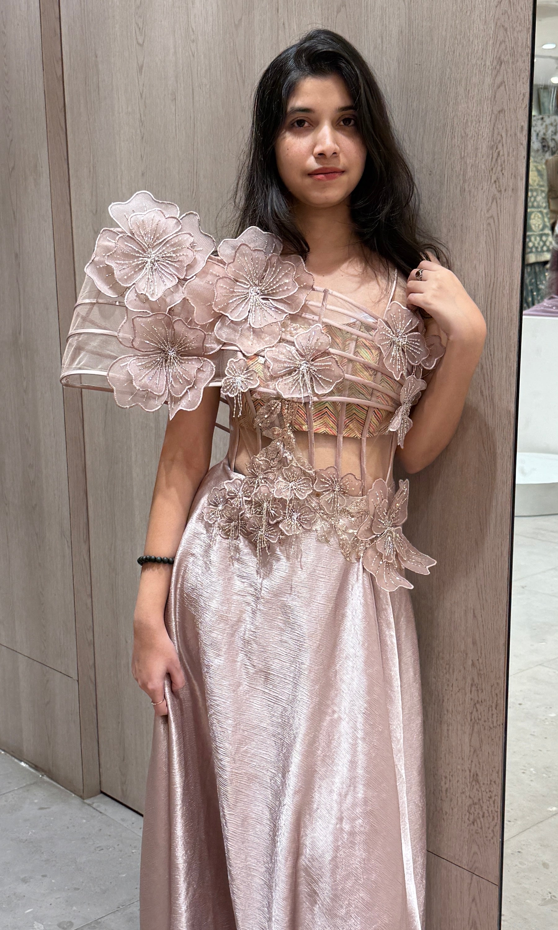 Mowe Gold Floral Applique Gown