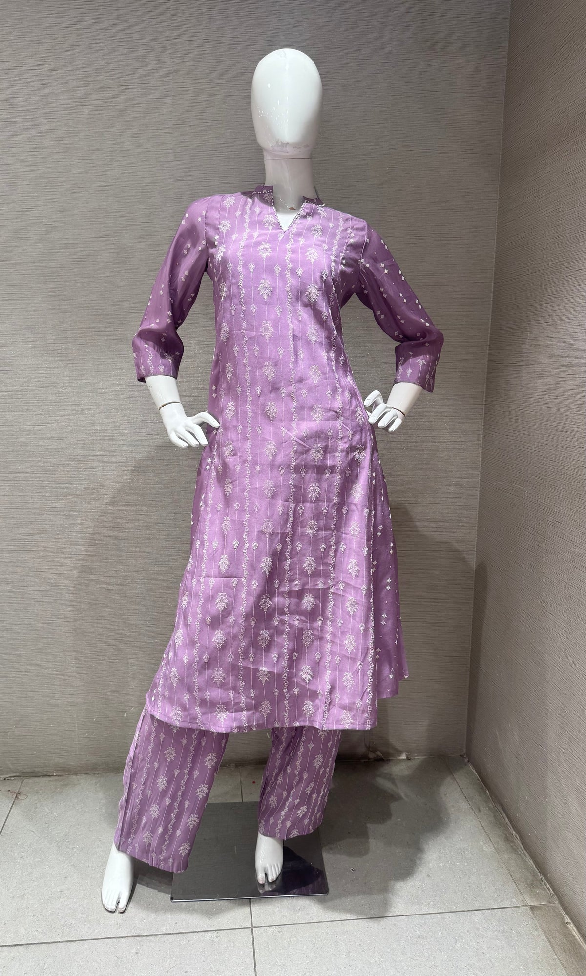 Lavender Cotton Kurta Set with contrast dupatta