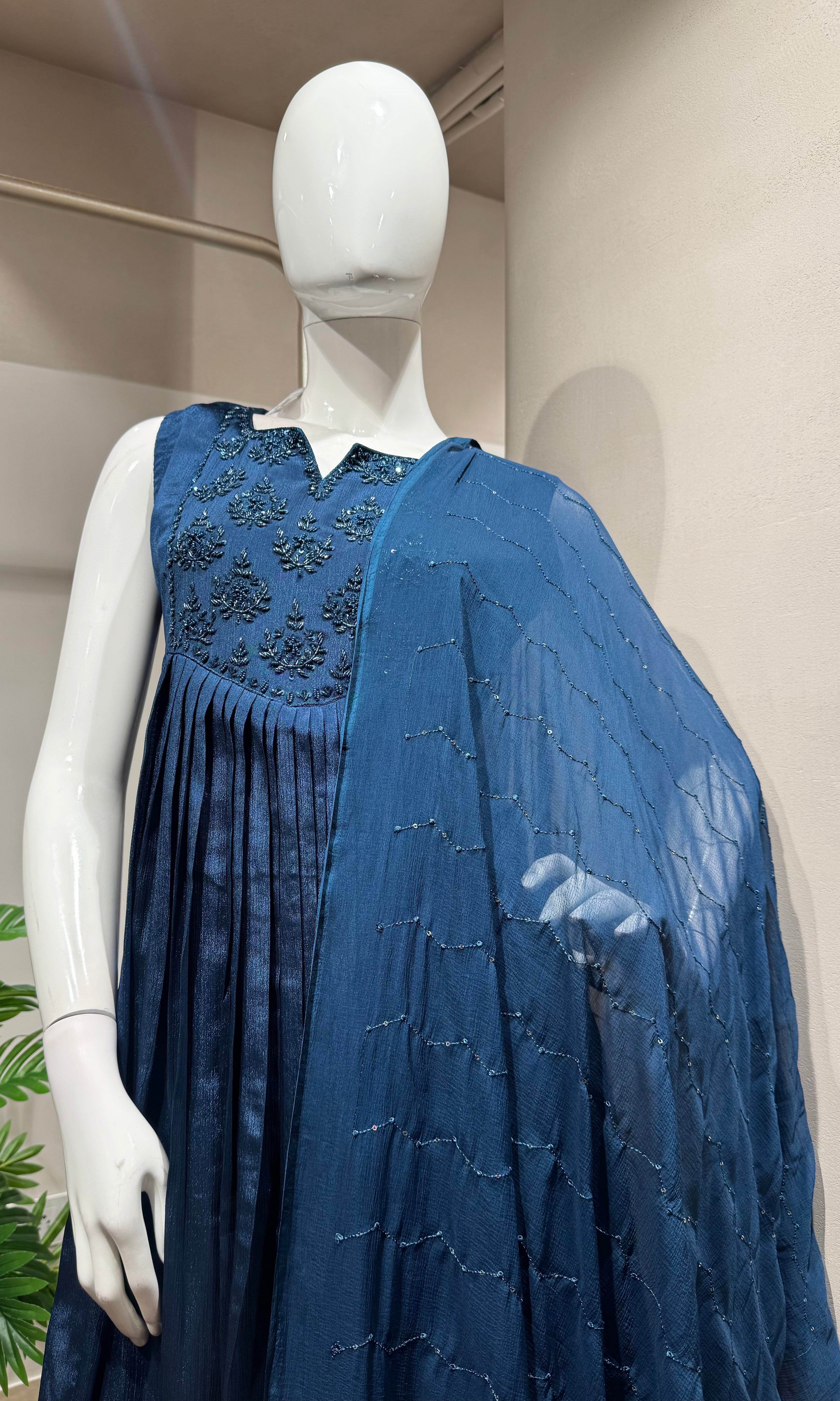 blue embroidered kurta set