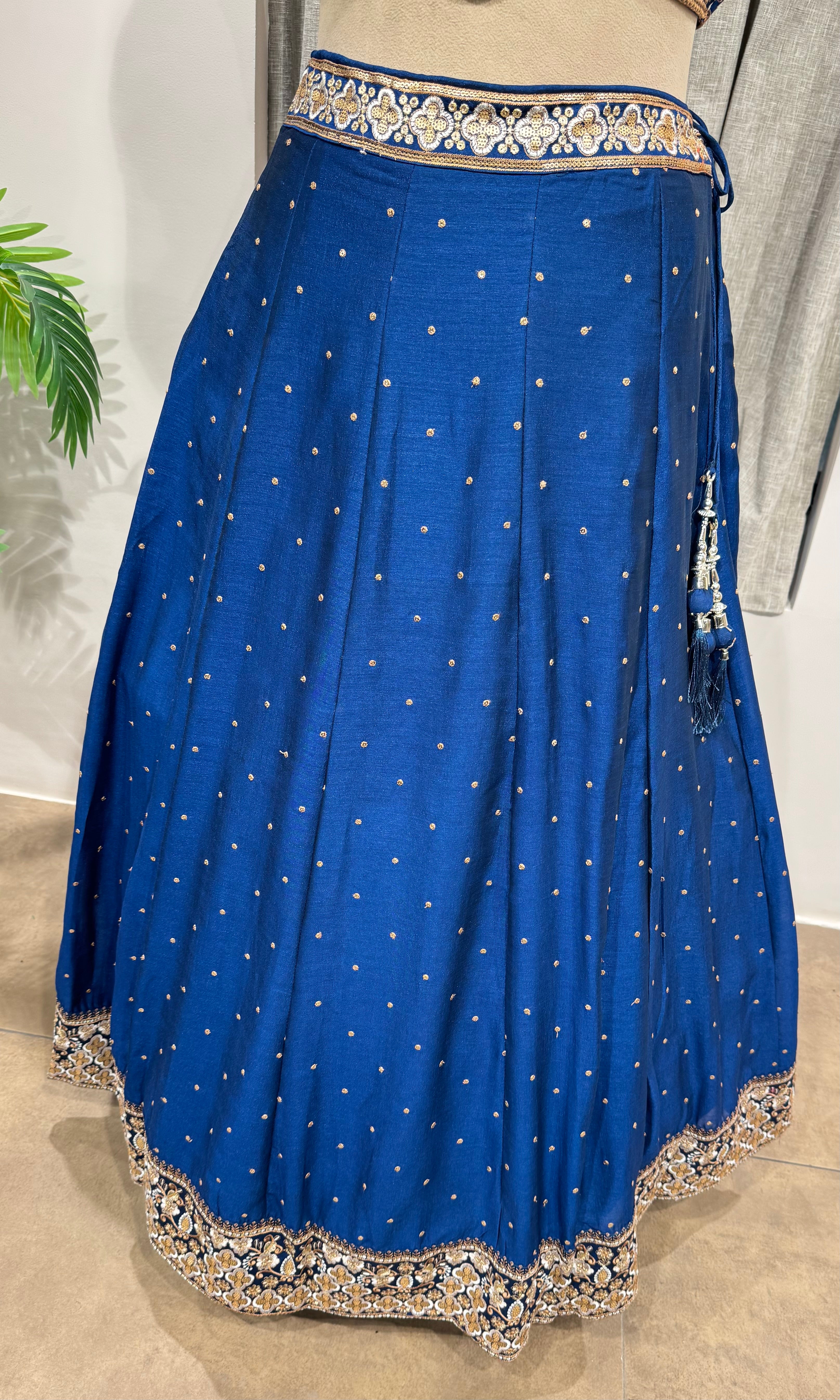 blue intricate silver & gold embroidery Lehenga