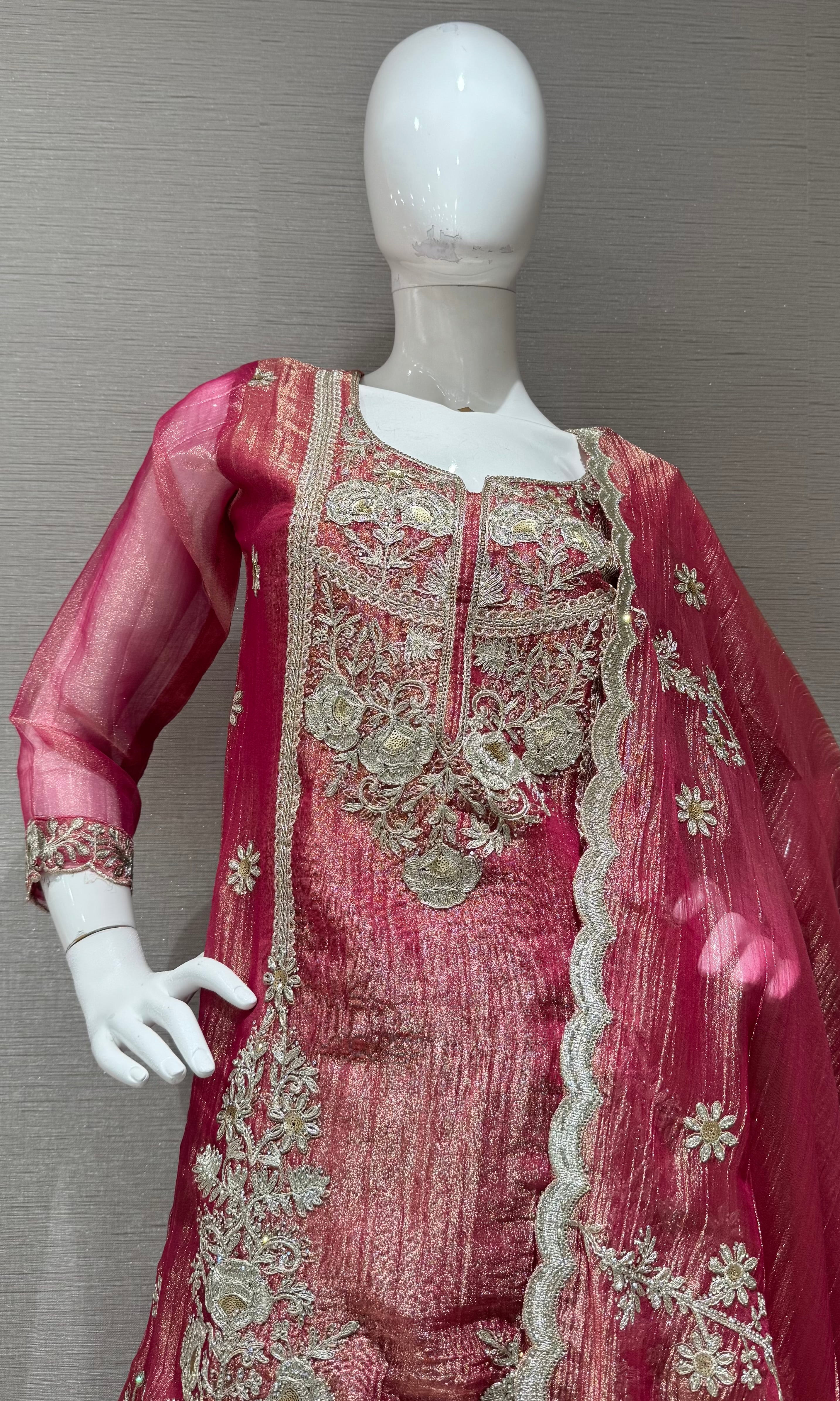 Light pink embroidered sharara set with sheer dupatta