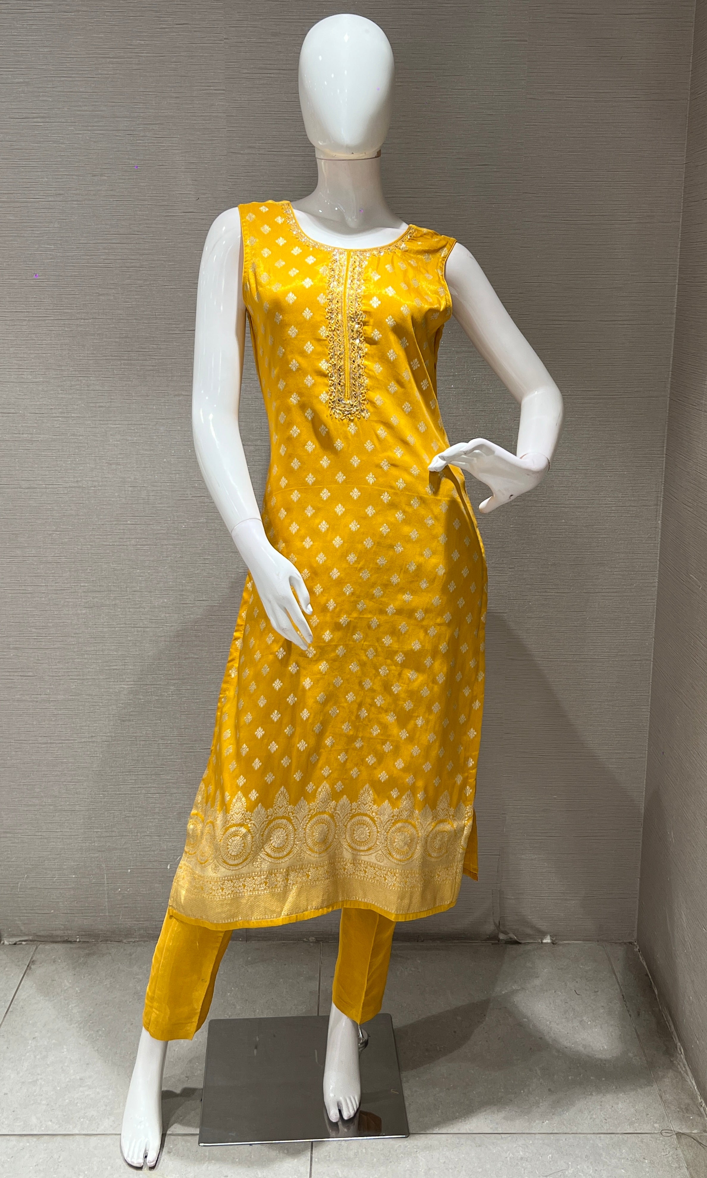 Mustard Yellow BANARASI Embroidered Kurta Set