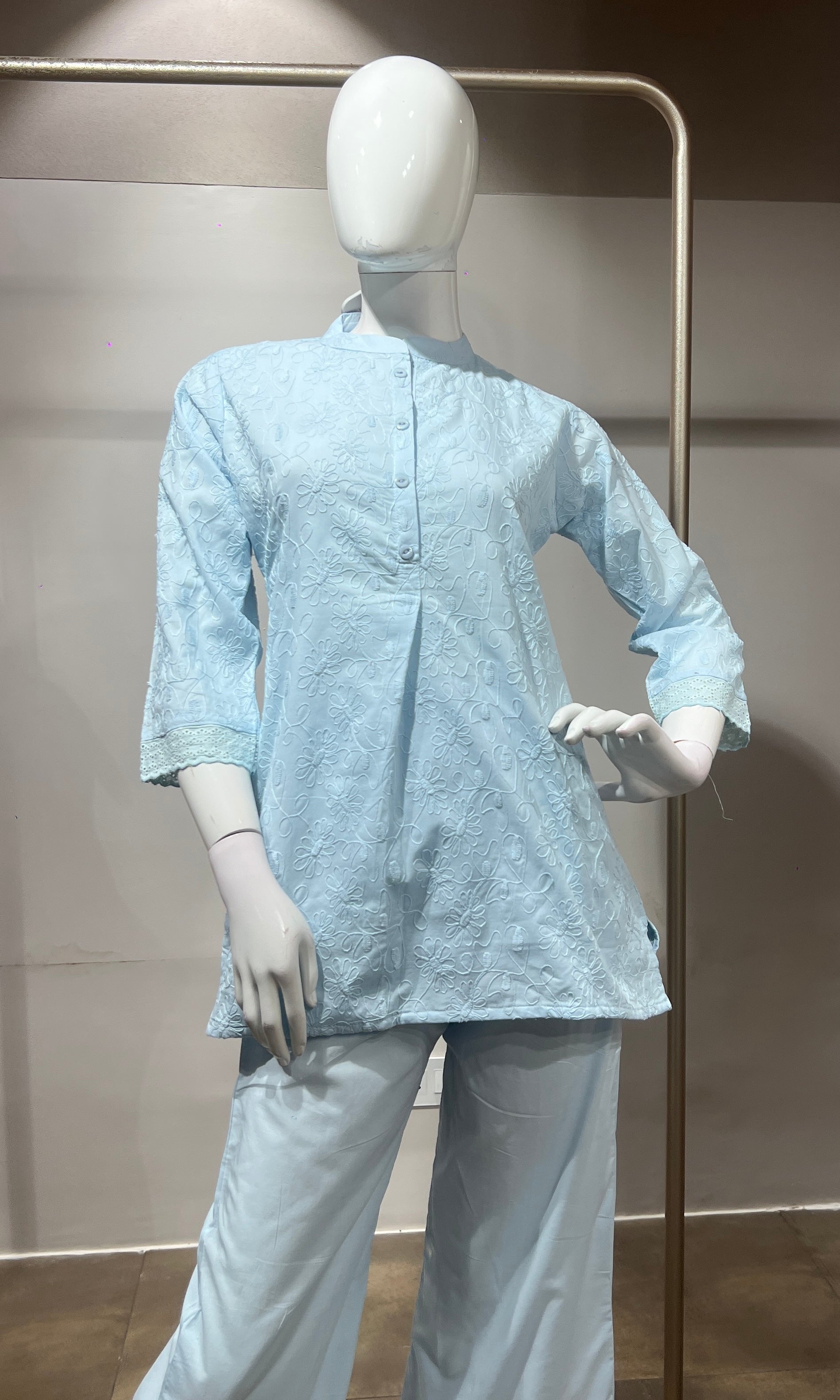 Light blue Cotton Ethnic Co-ord Set