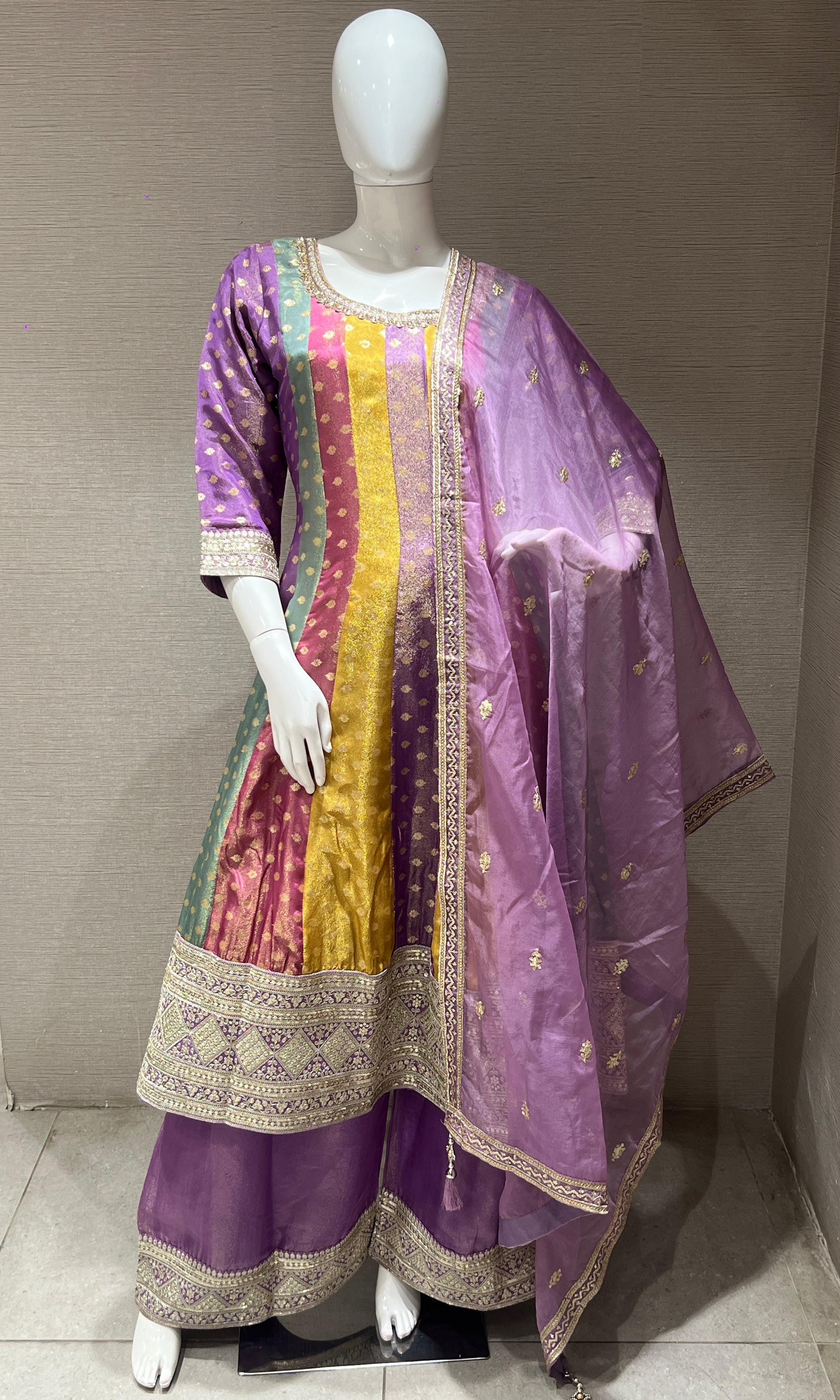 Multi colour Anarkali kurta set with palazzo pants
