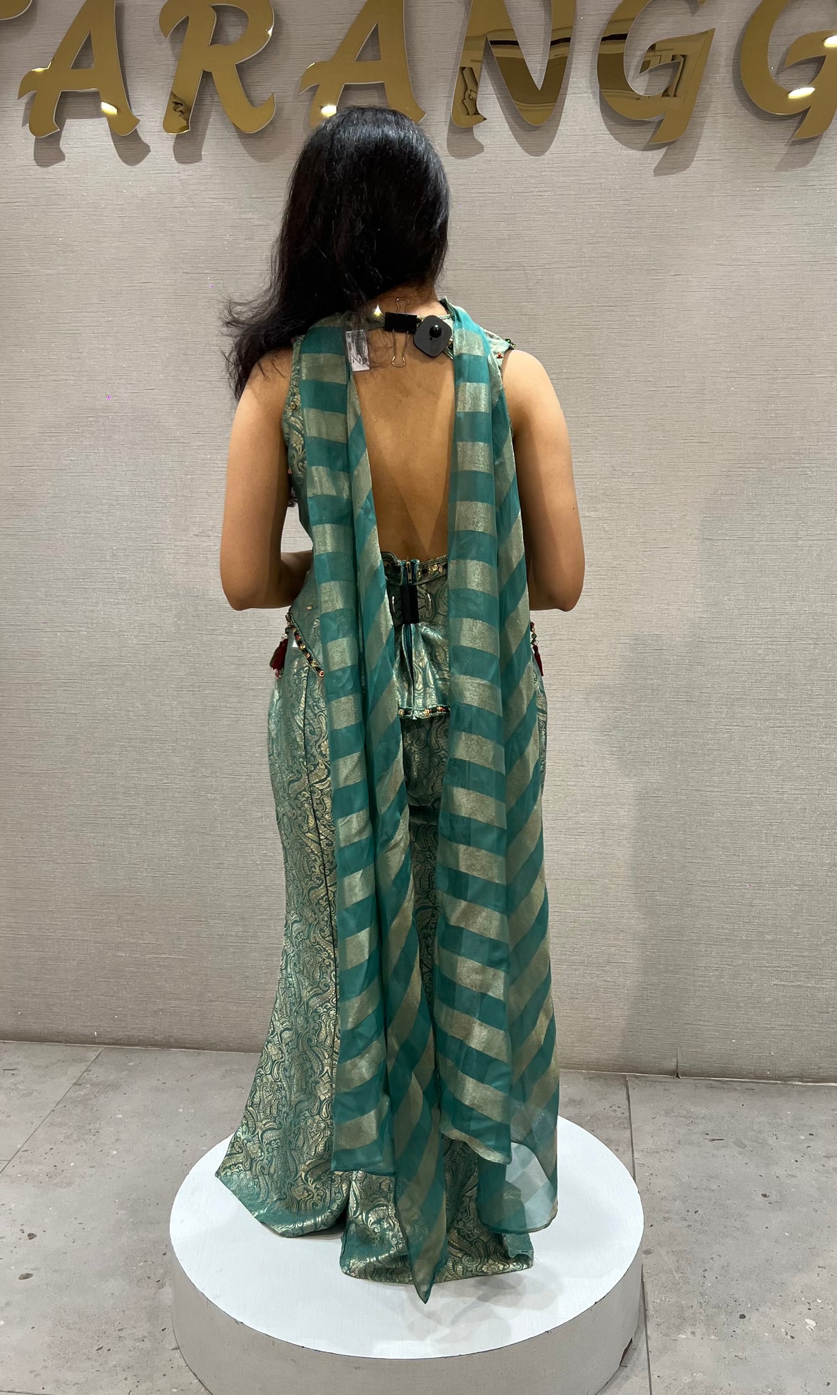 Green Gold Floral Banarasi Silk Brocade Peplum palazzo set