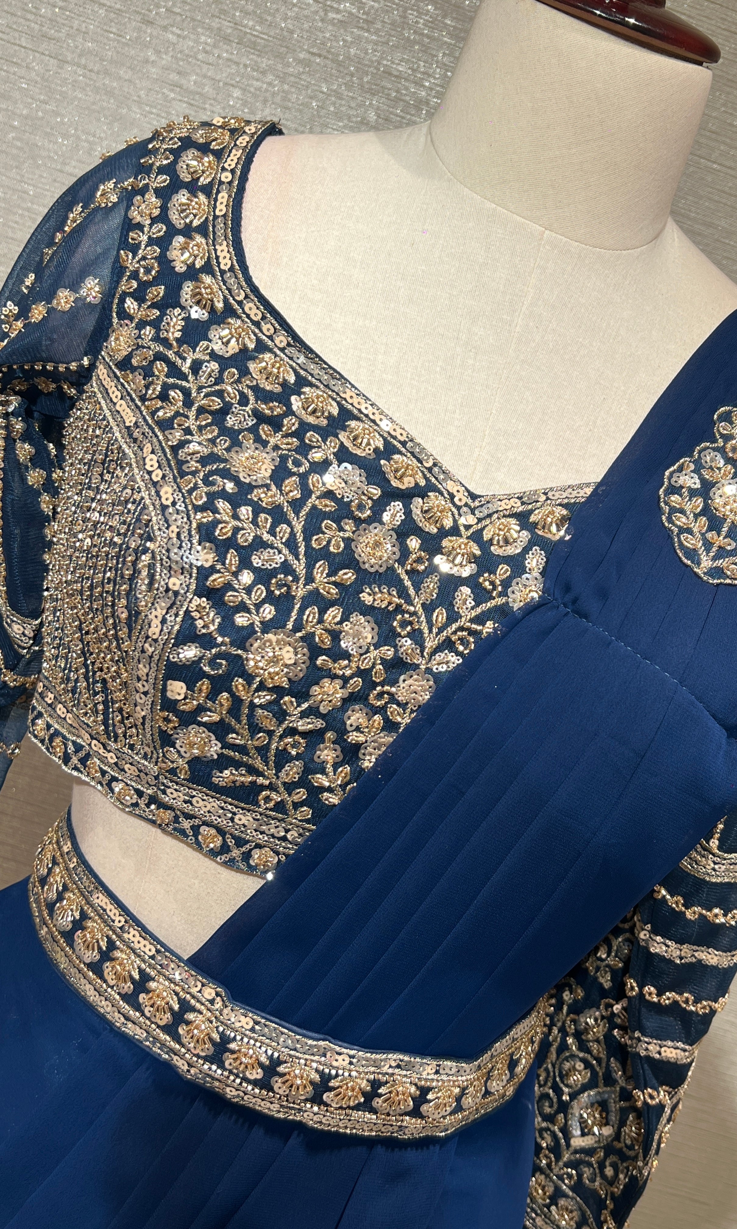 BLUE drape saree with embellished blouse