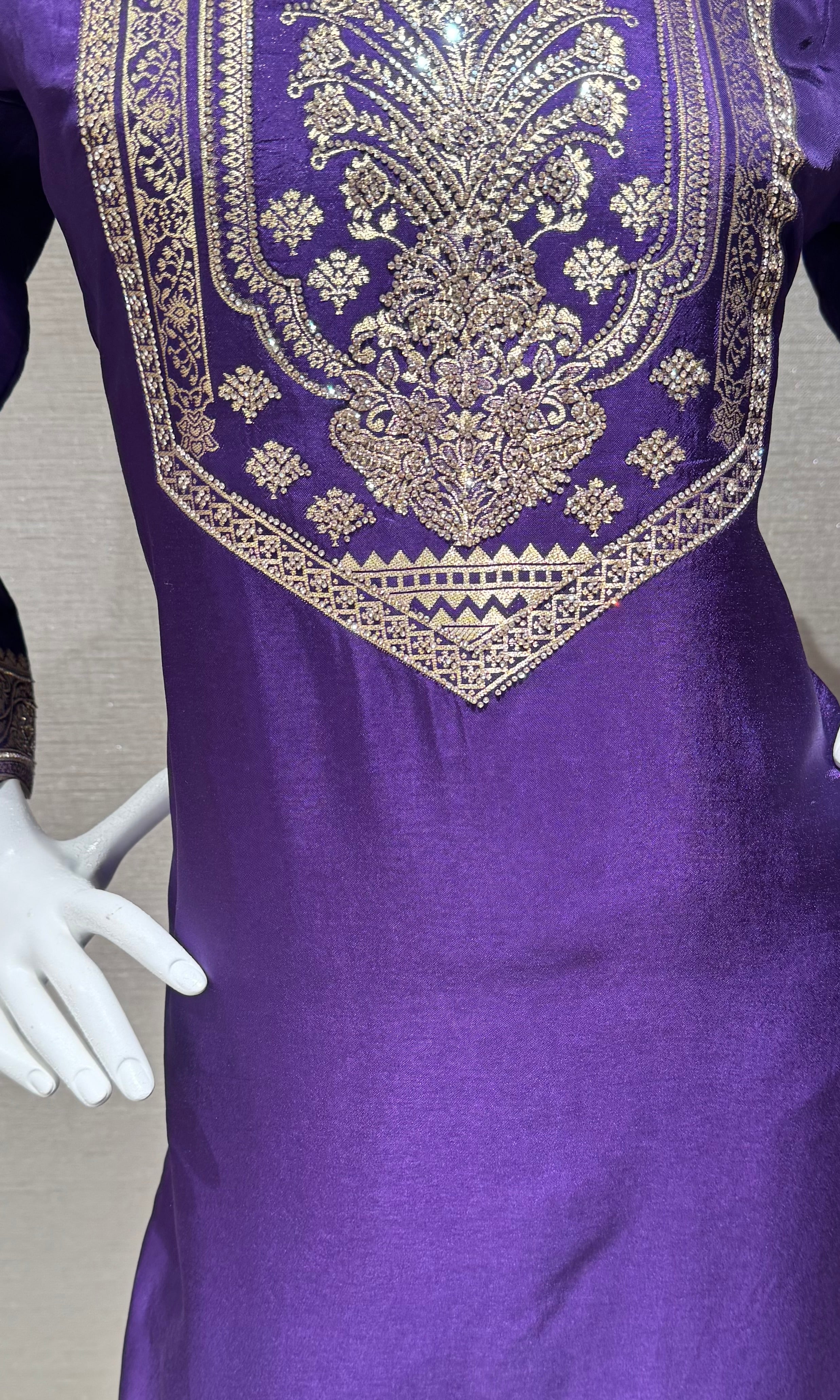 Purple Silk Embroidered Kurta Set with Banarasi Dupatta