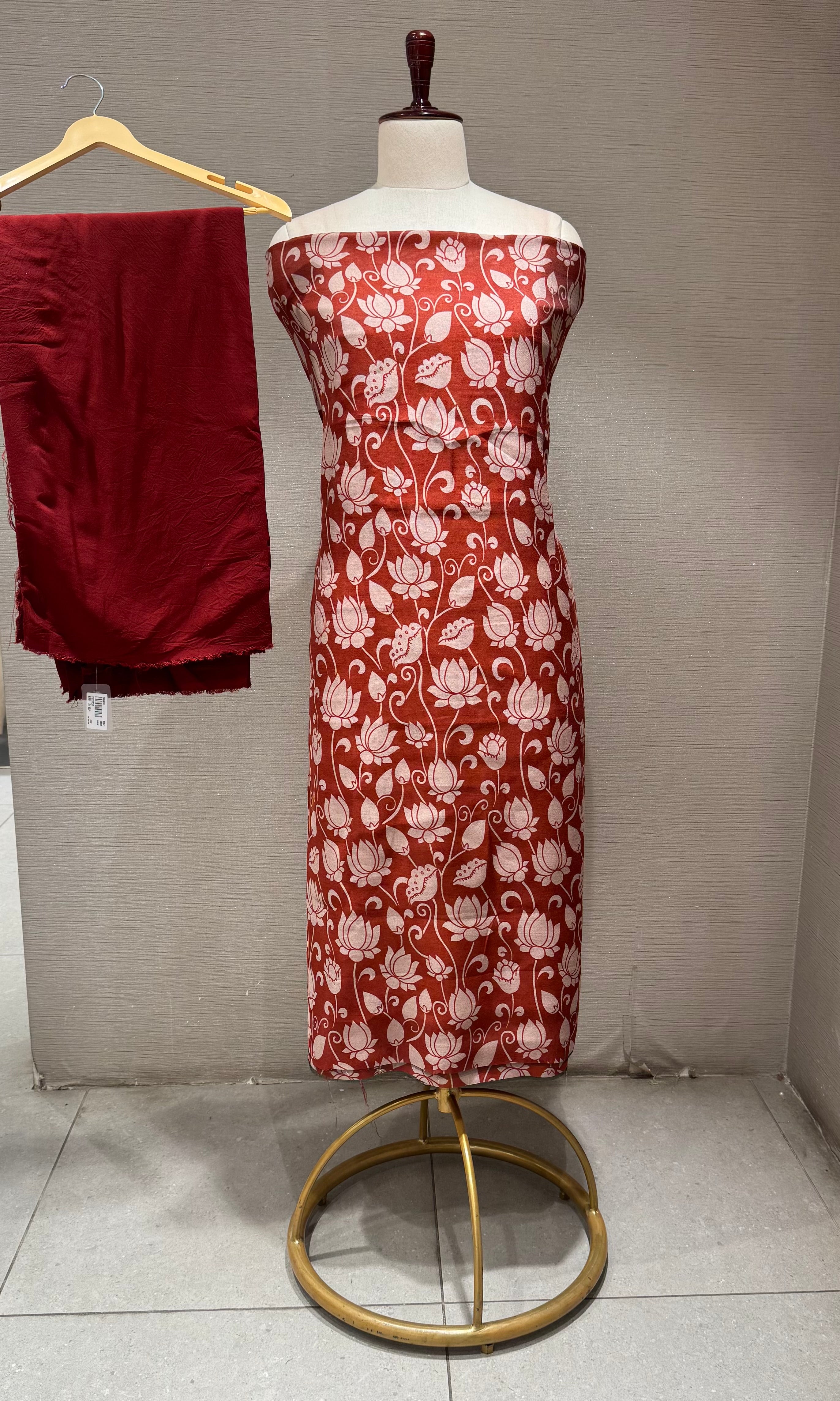 Maroon cotton Floral block print dress material