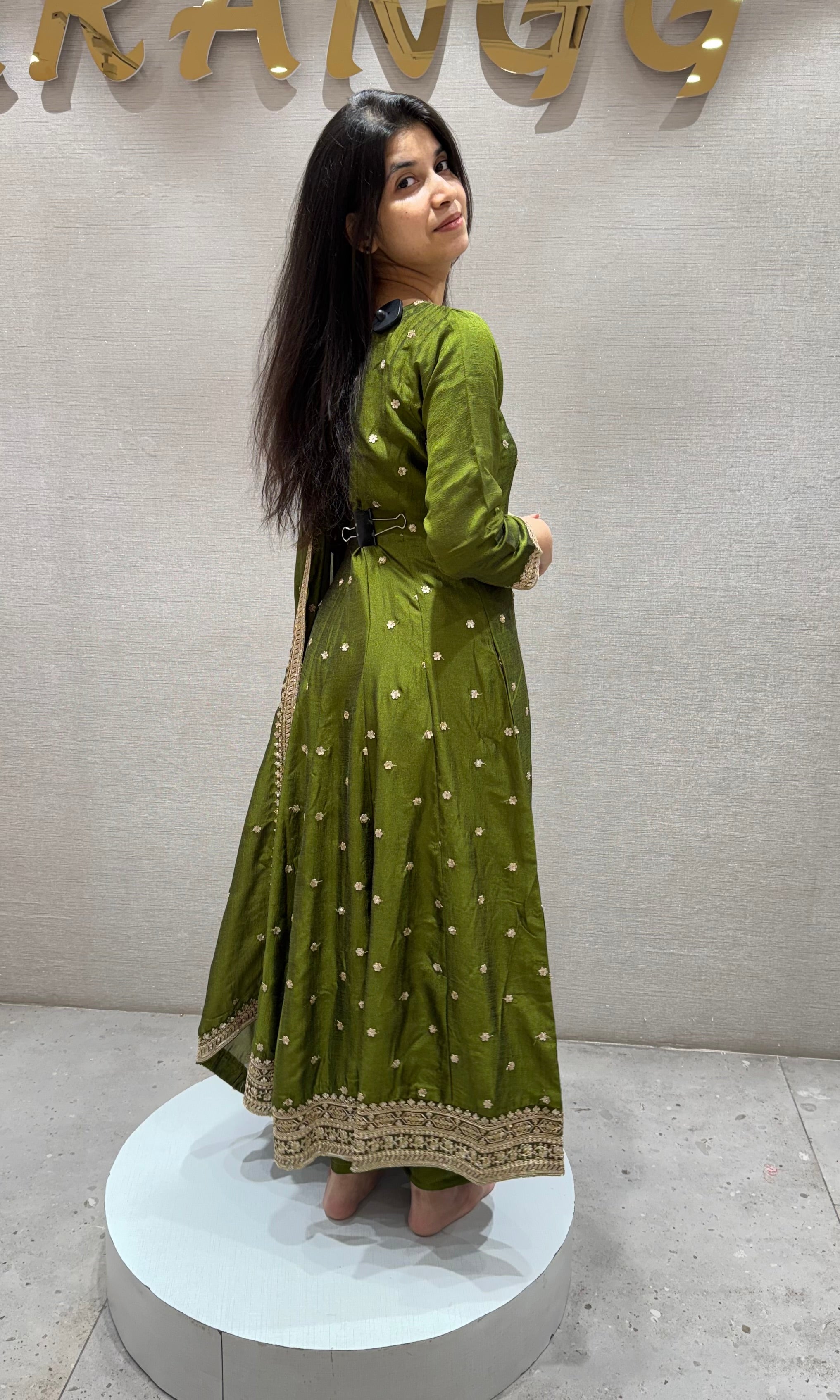 Mehendi Green Embroidered anarkali set