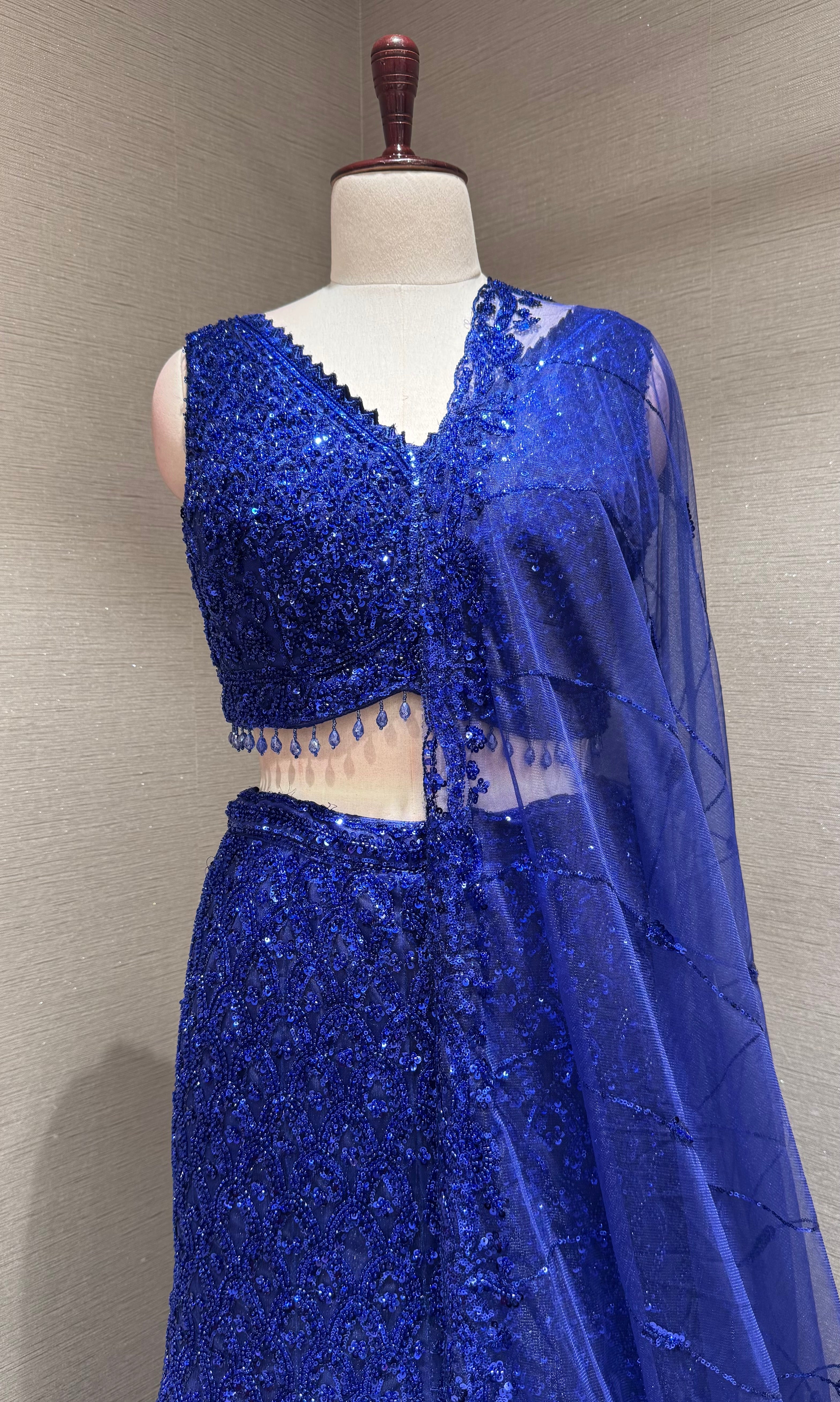 Royal Blue Fish Cut Sequined Lehenga Choli Set