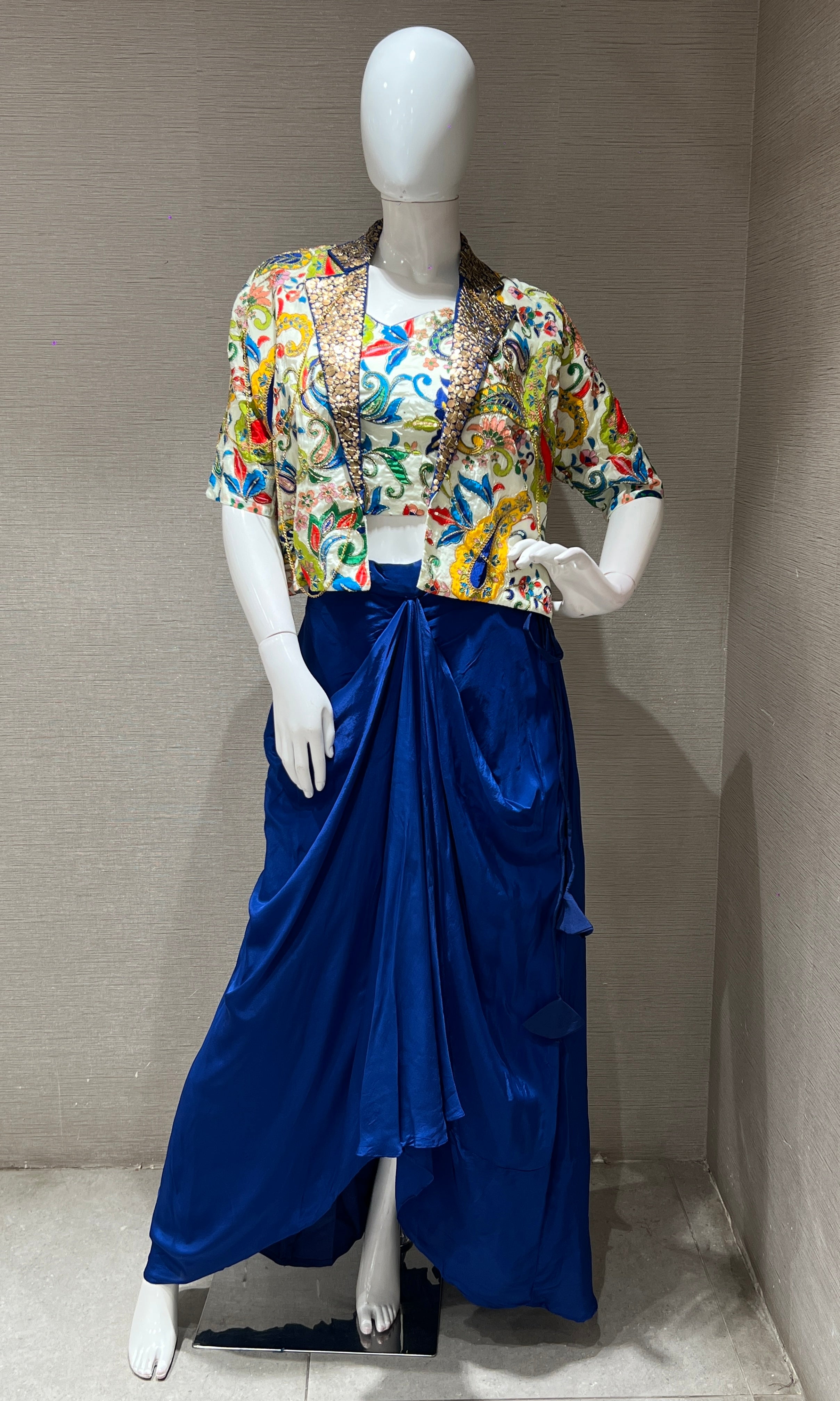 BLUE 3 PIECE INDO WESTERN DRESS