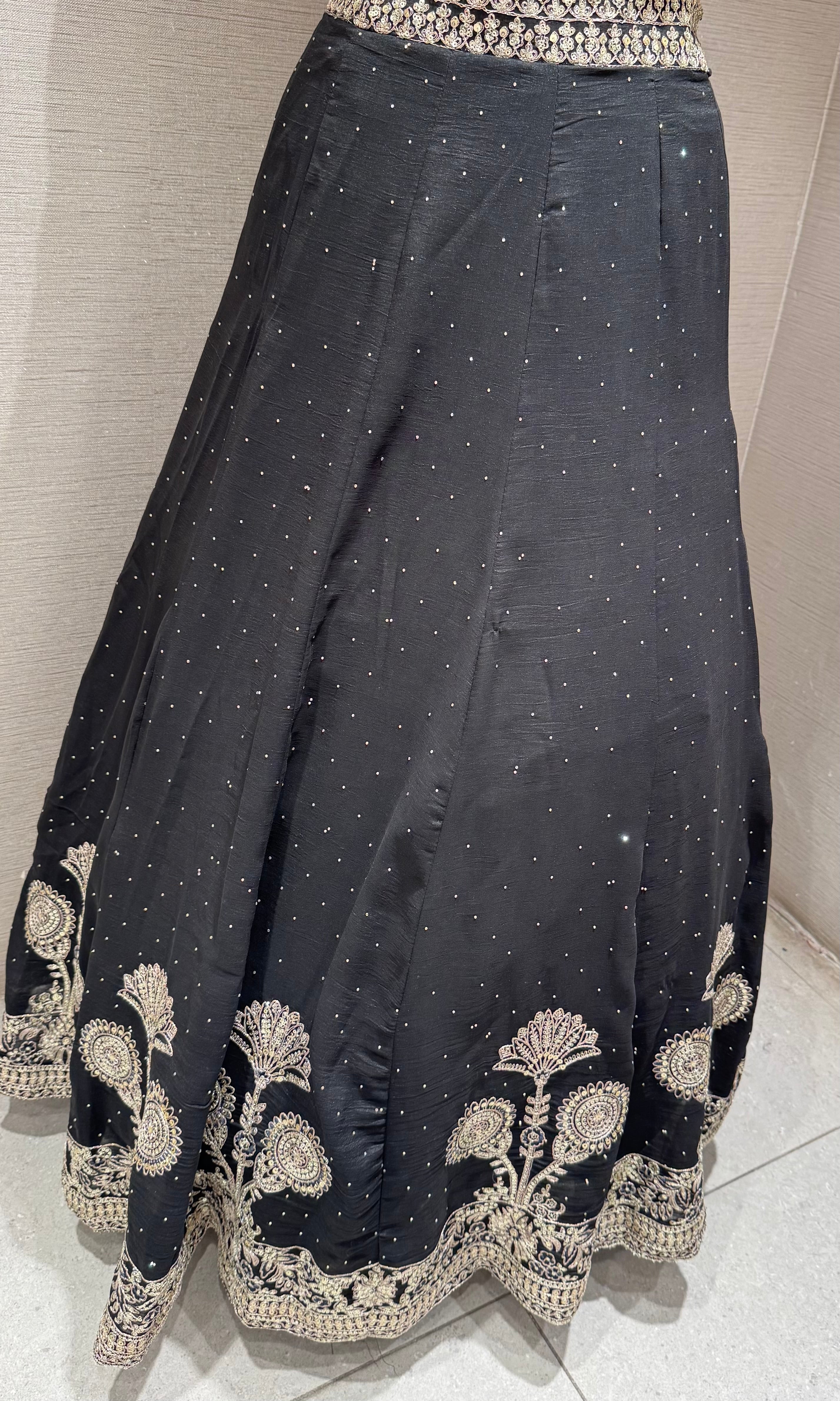 Black Lehenga with Intricate Silver Border