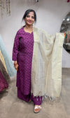 Purple Bandhani Printed Straight Kurta Set