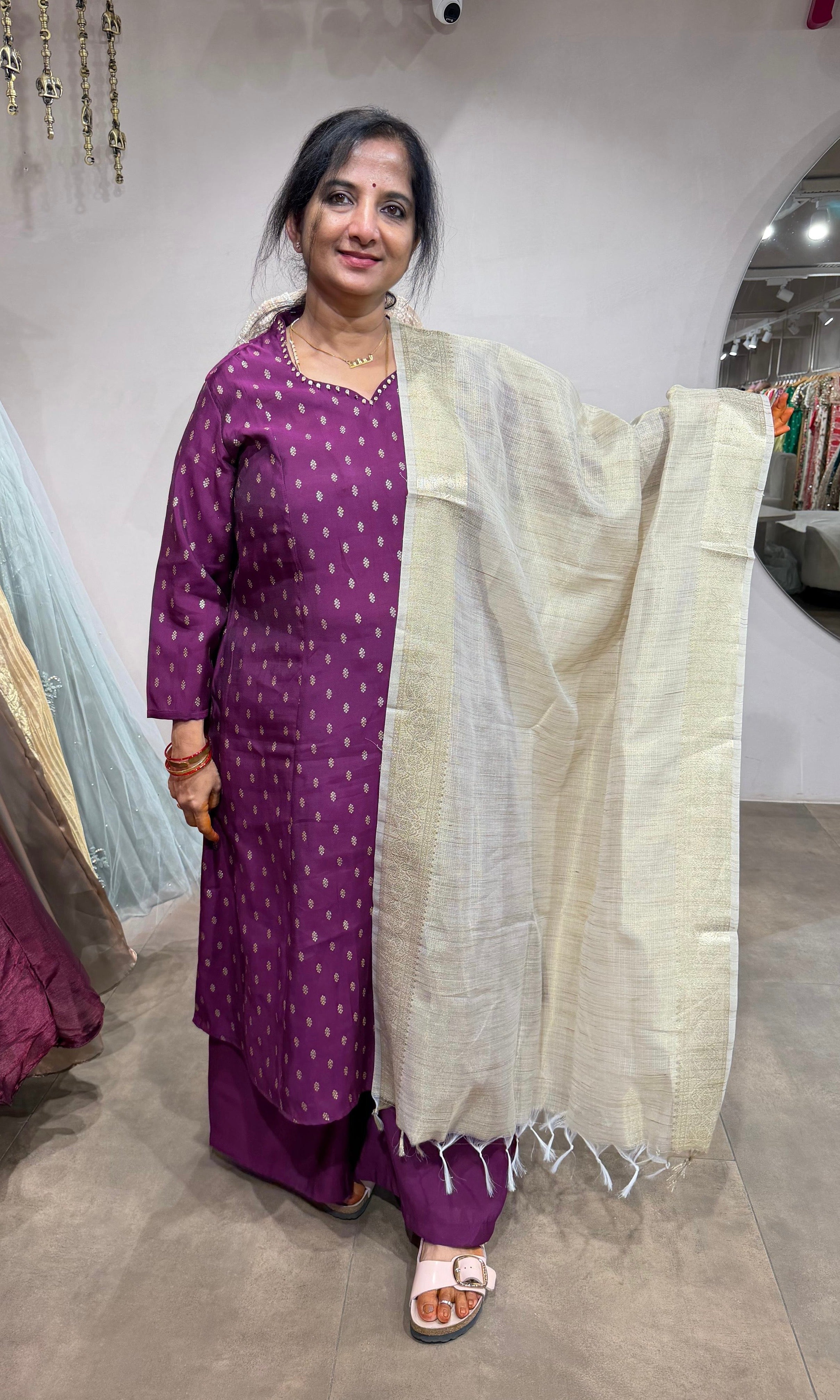 Purple Bandhani Printed Straight Kurta Set