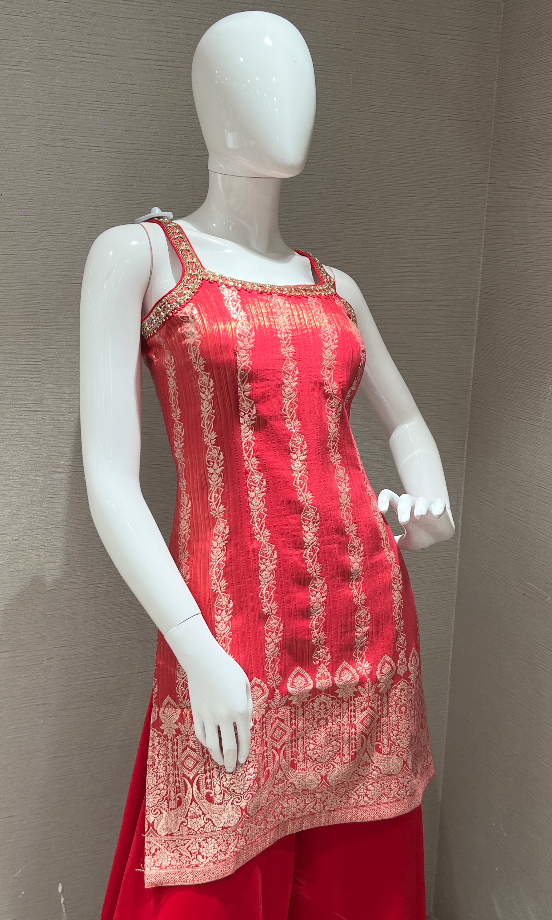 Rani pink with gold Embroidered Sharara Set