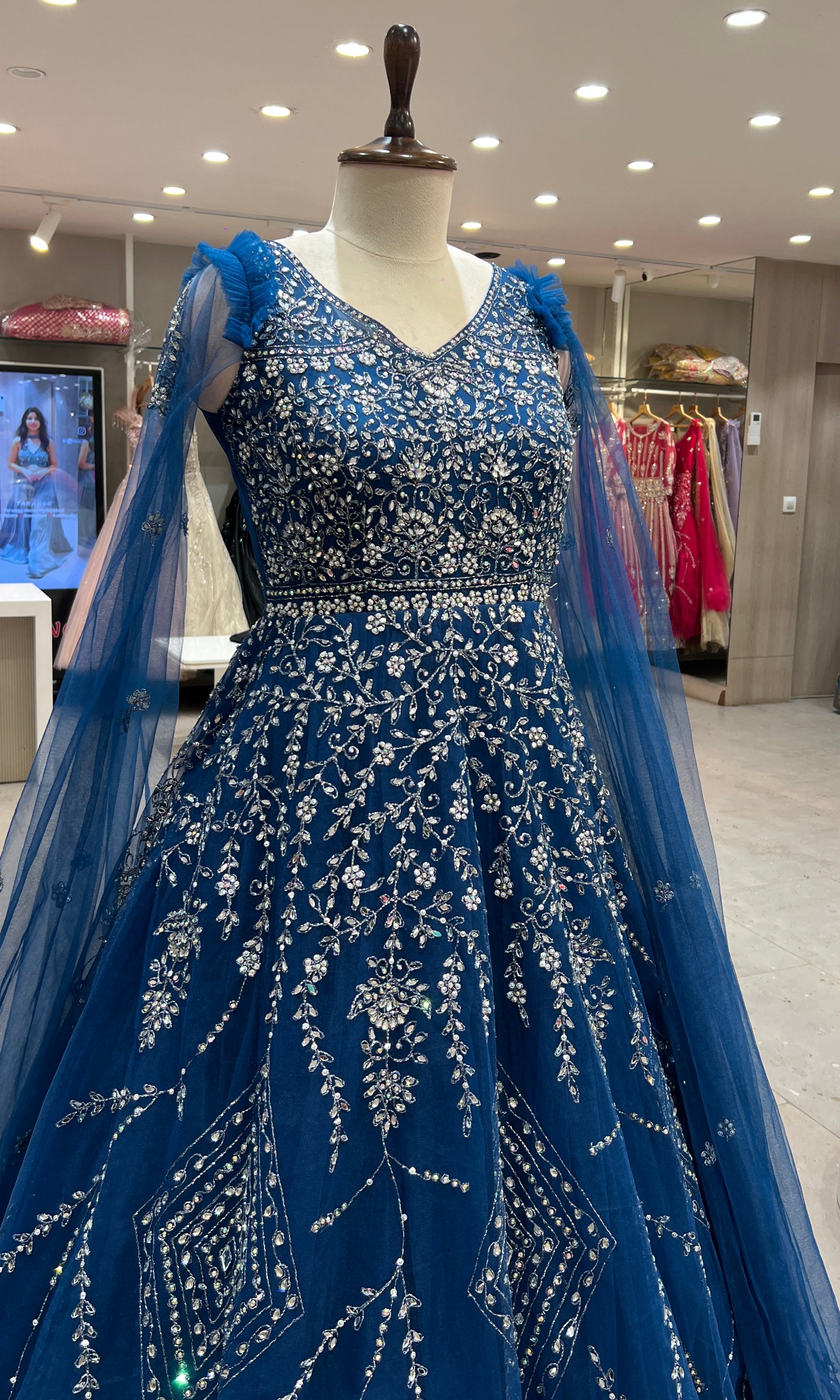 Navy blue CRYSTAL WORK NET GOWN