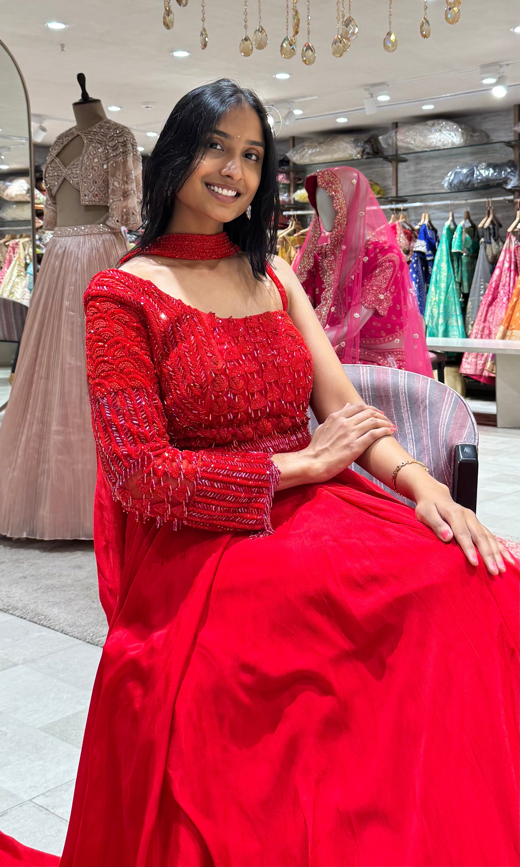 Red EMBELLISHED LEHENGA