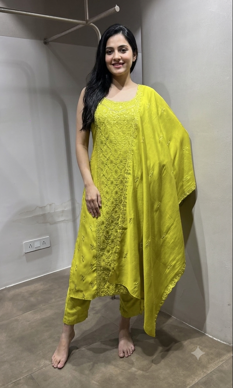 Green Georgette Straight Suit with Dupatta
