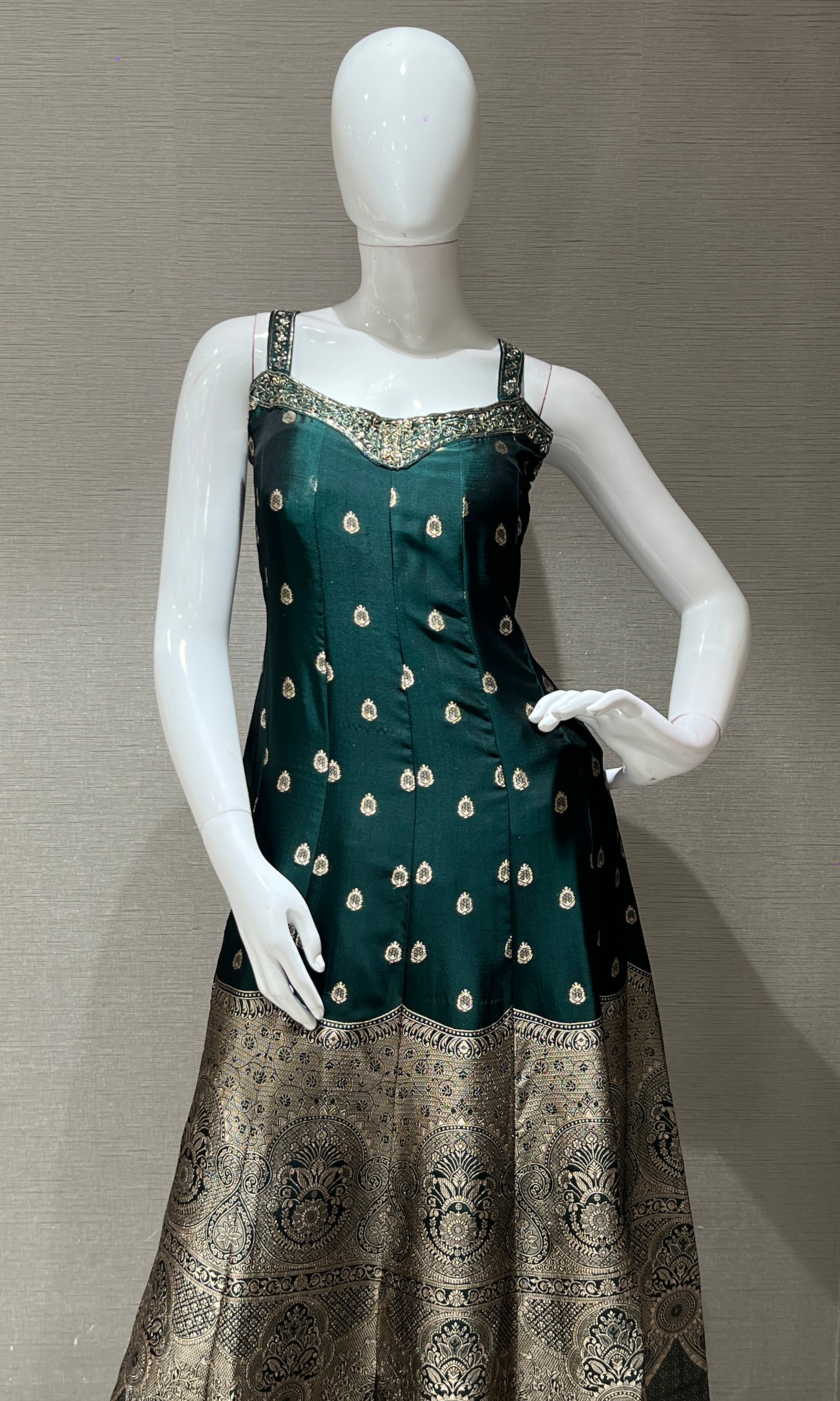 Green Anarkali with Gold Print embroidery
