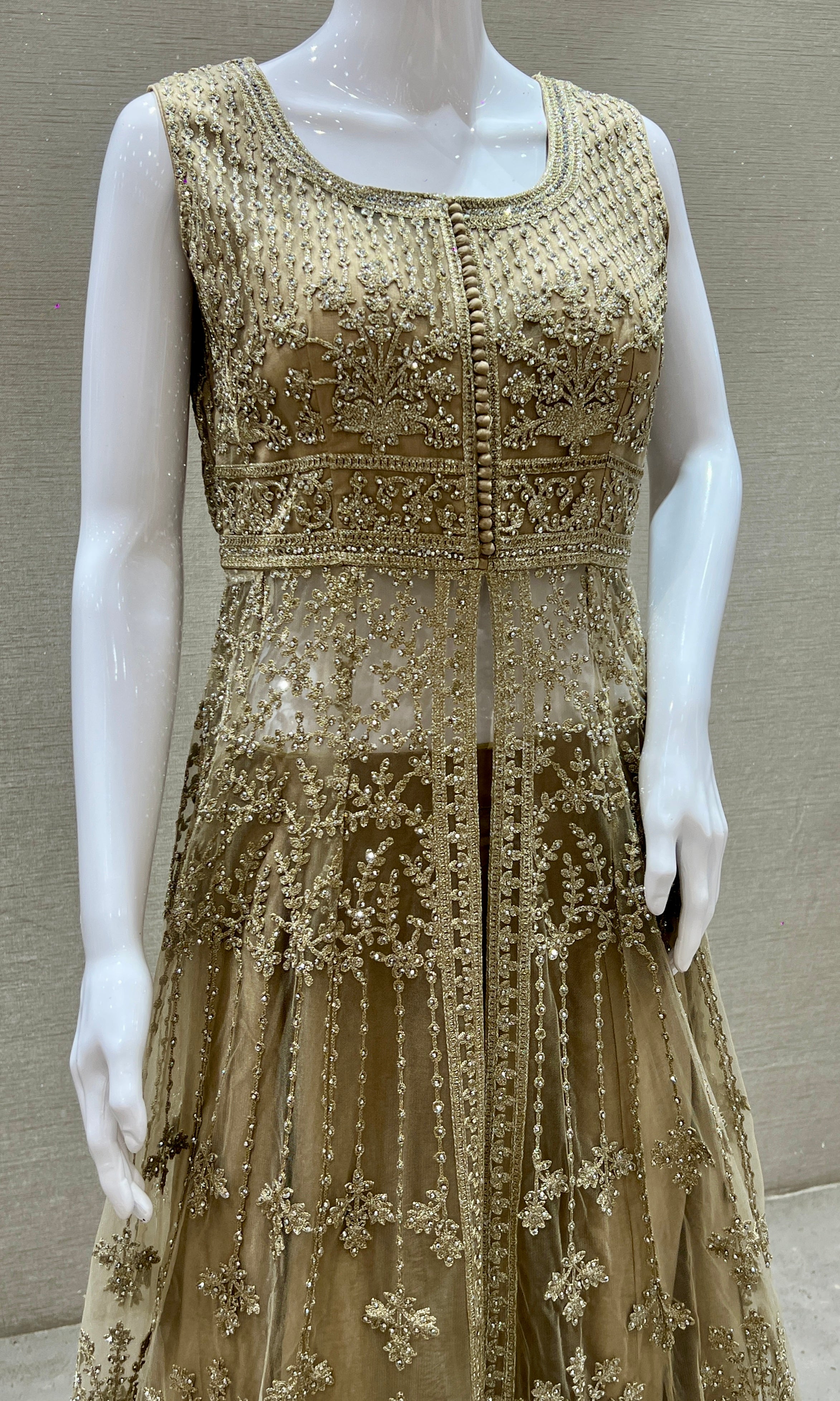 Gold long front slit dress