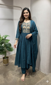 Teal blue embroidered kurta set