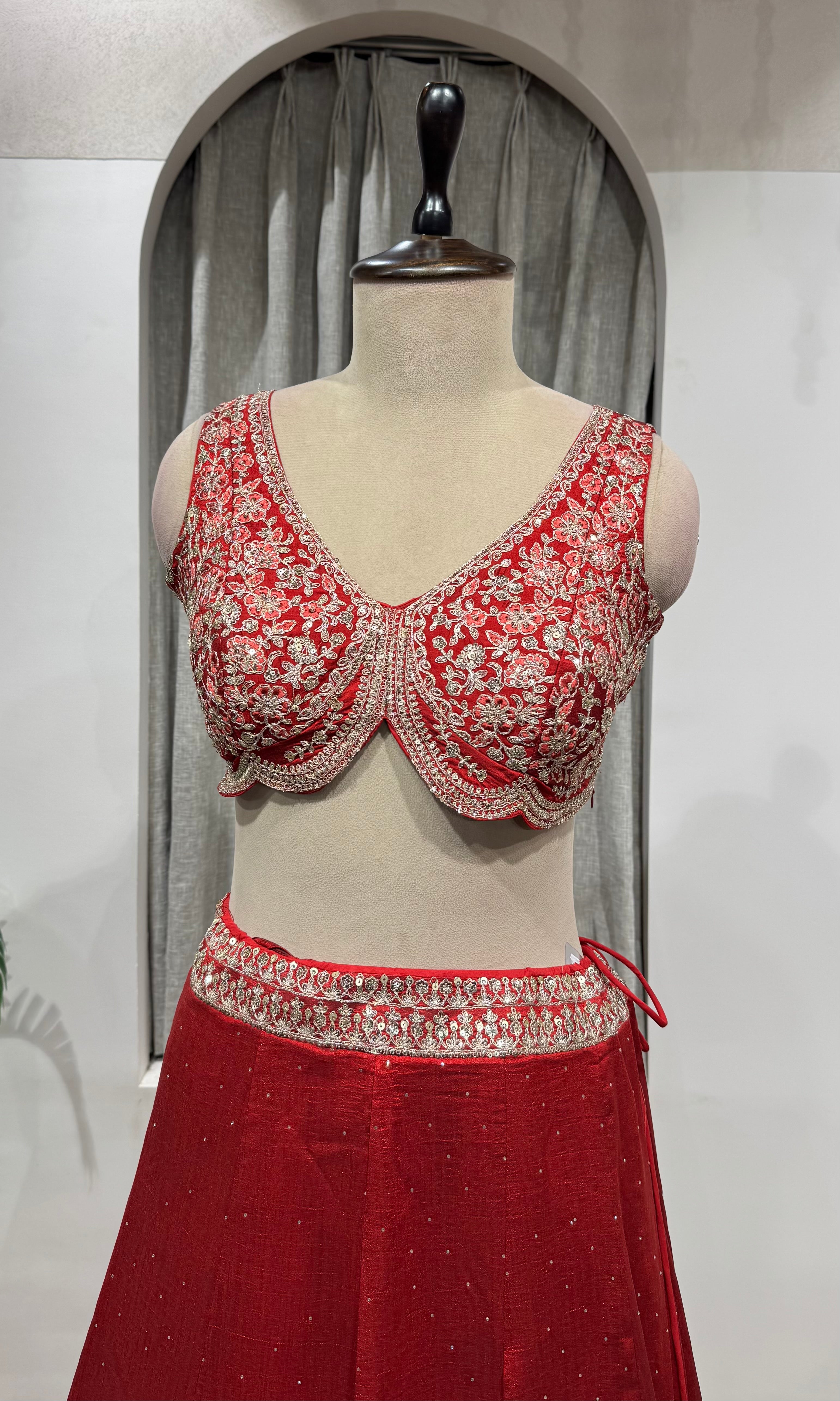 MAROON Elegance Embroidered Silk Lehenga Choli