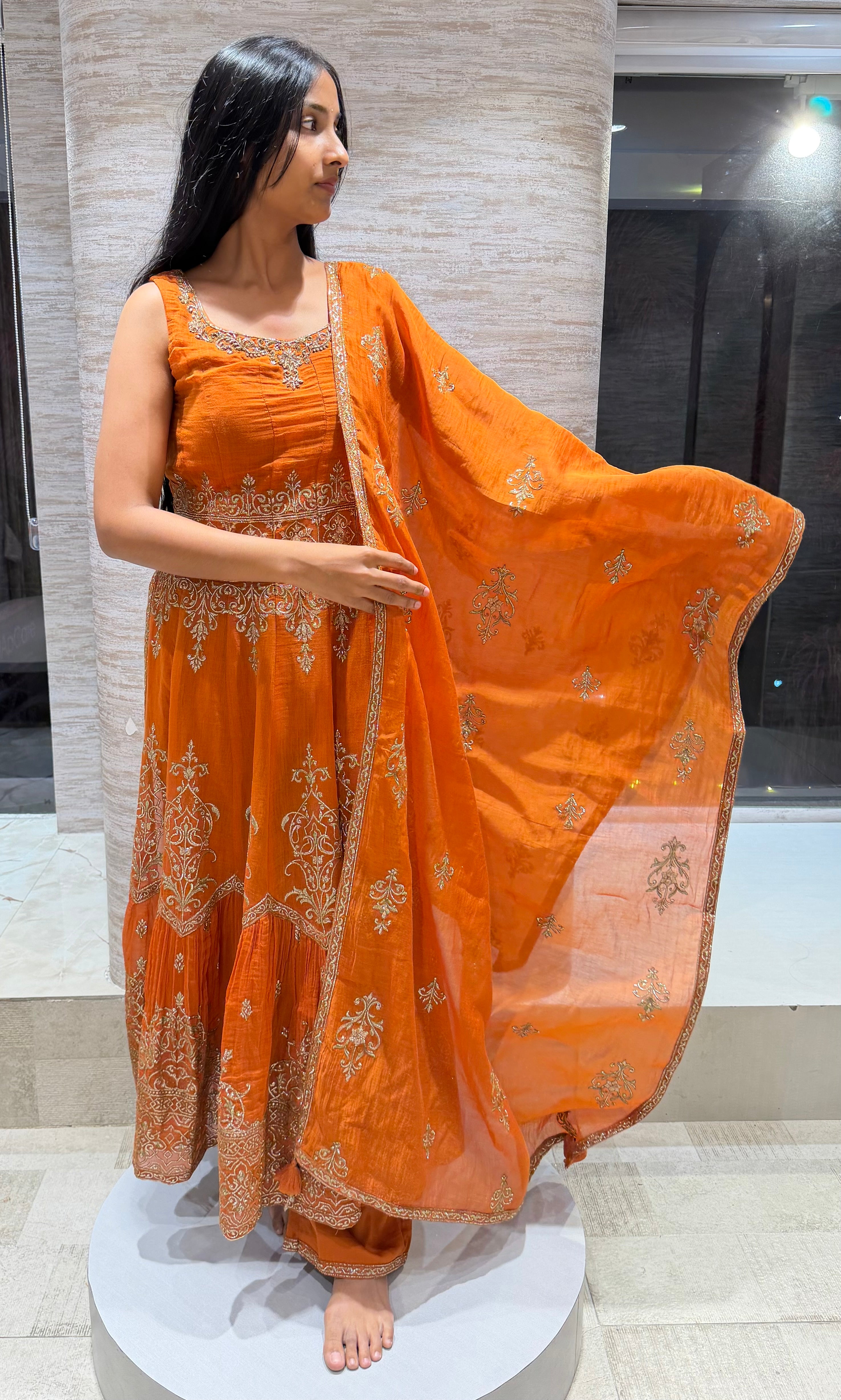 Rust gold embroidered Sharara set