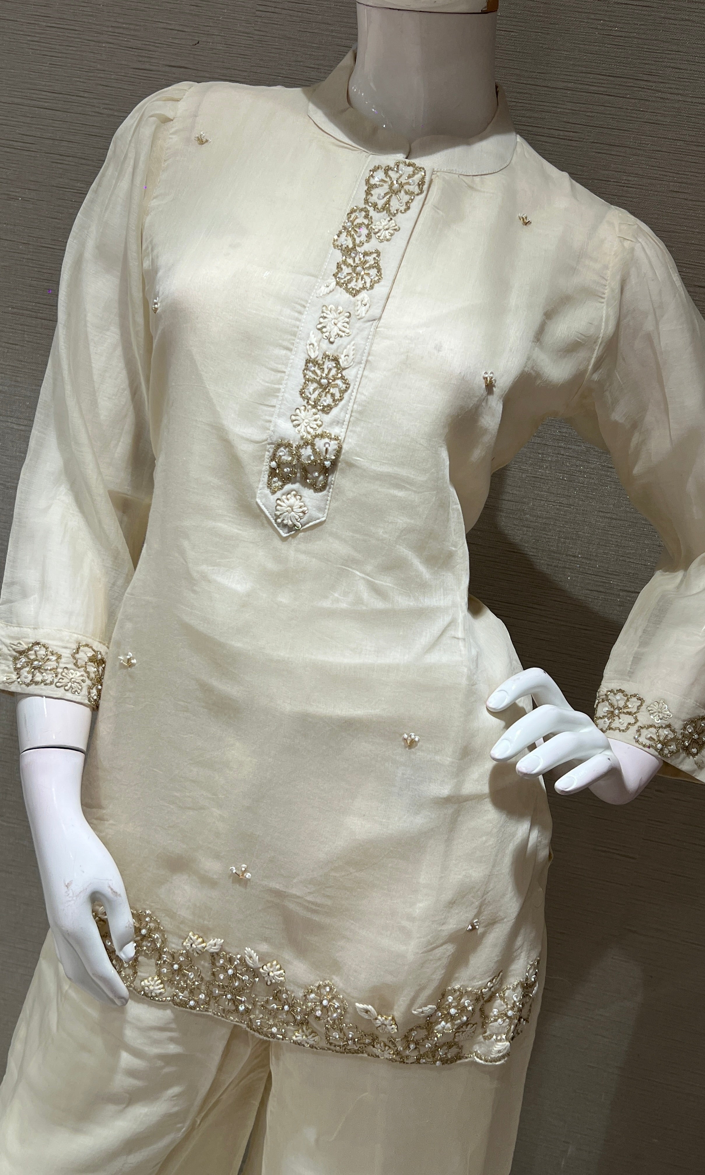 Cream FLORAL EMBROIDERED PALAZZO SET