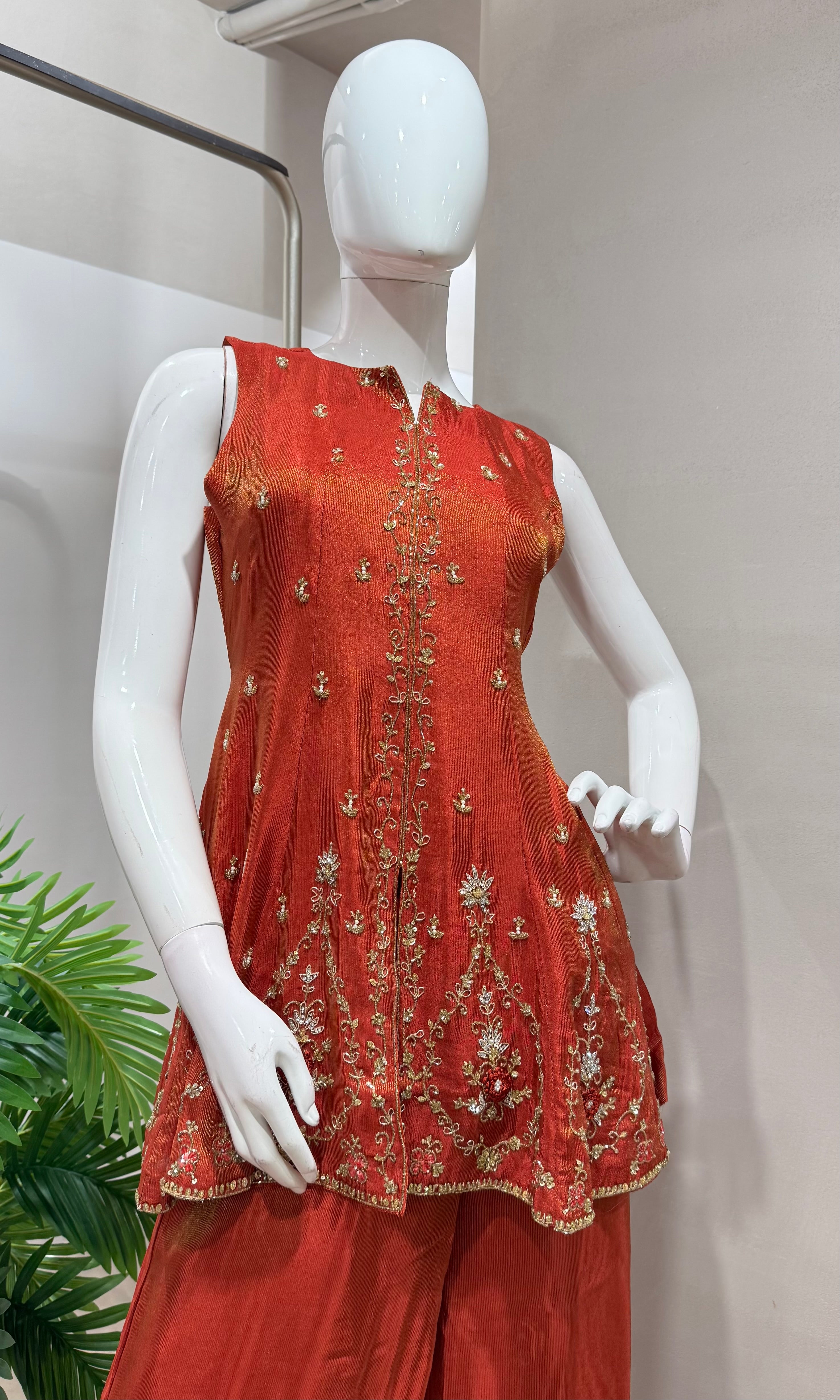 Rust golden anarkali with palazzo set