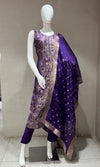 PURPLE ETHNIC KURTA SET WITH WOVEN DUPATTA