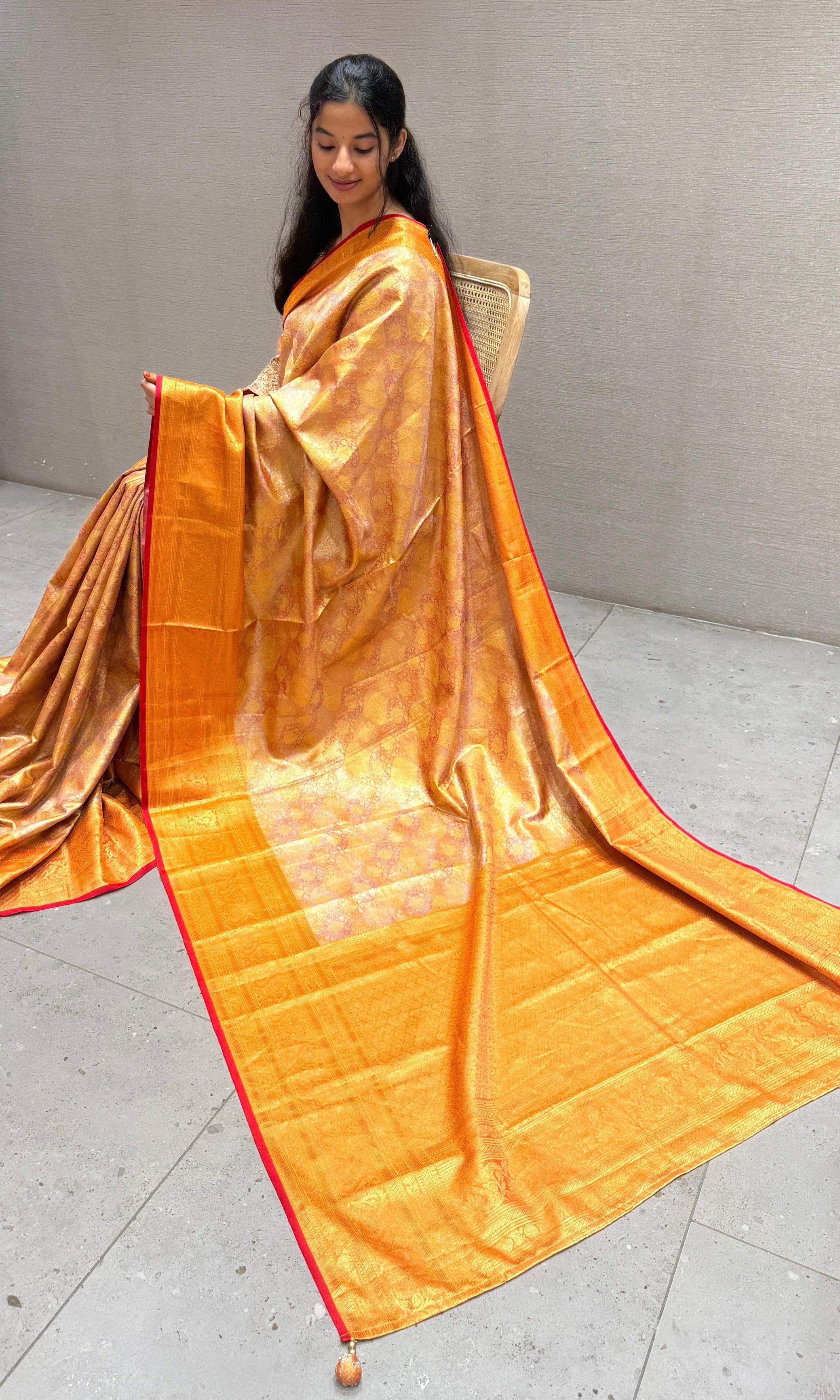 Orange saree with ready blouse