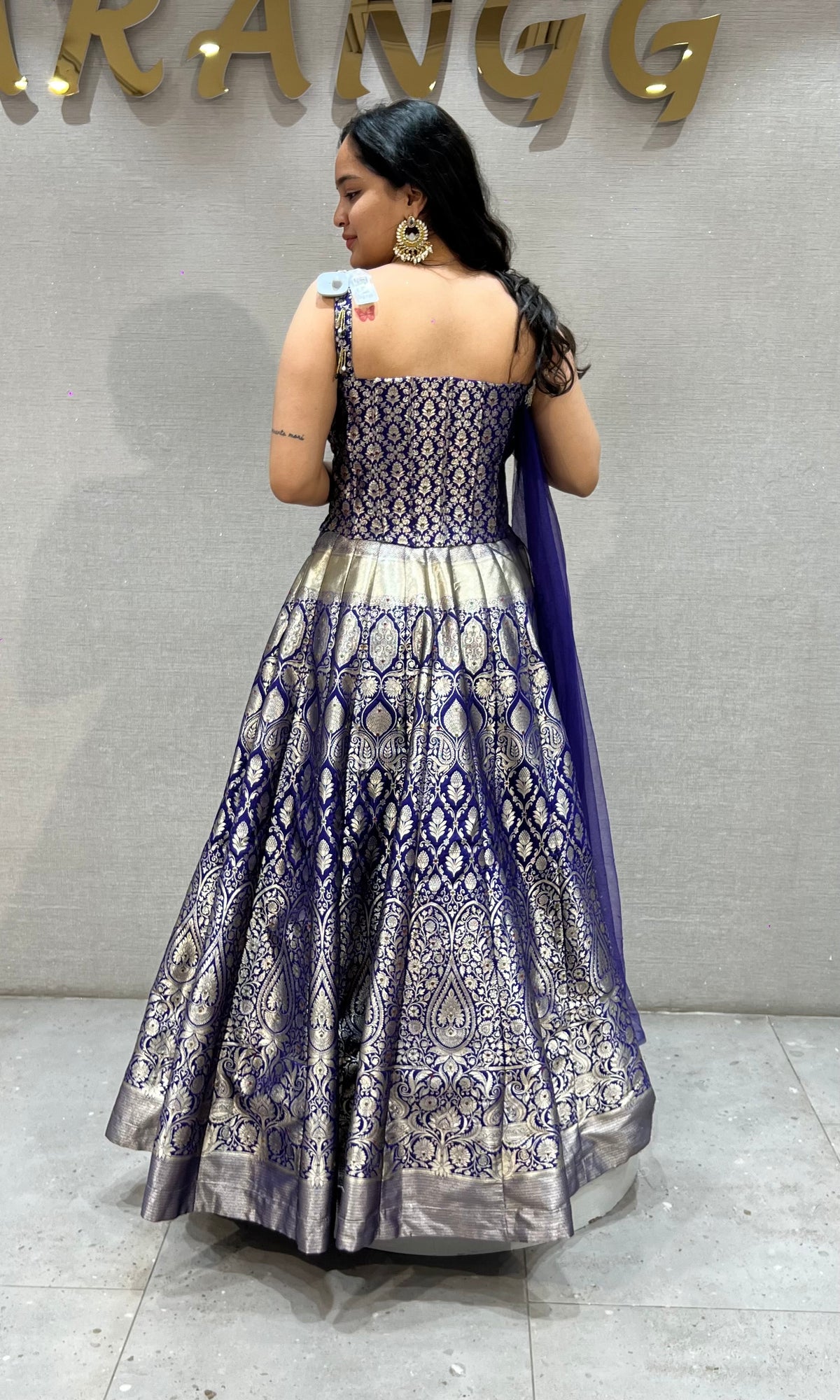 Purple Banarasi lehenga with corset blouse
