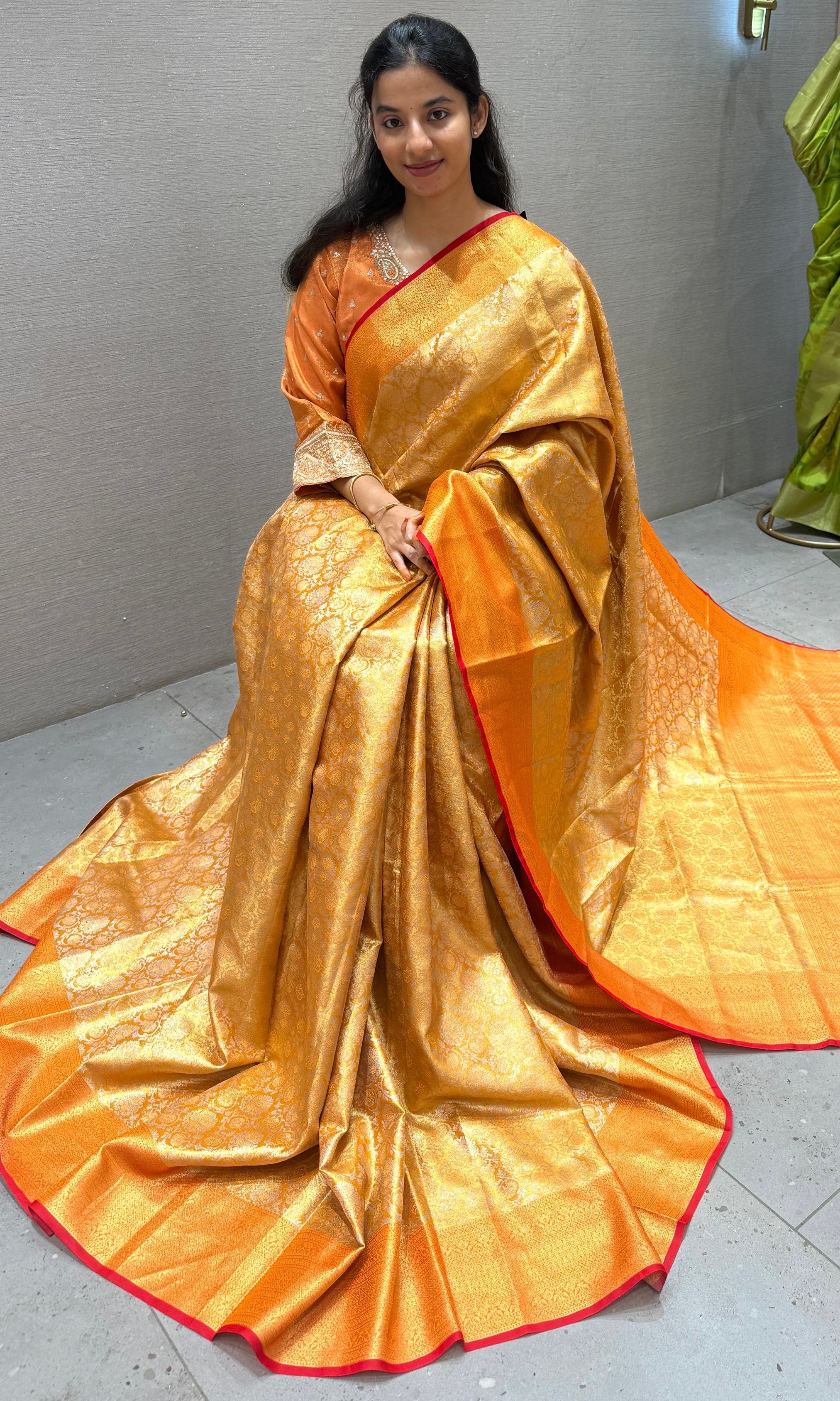Orange saree with ready blouse