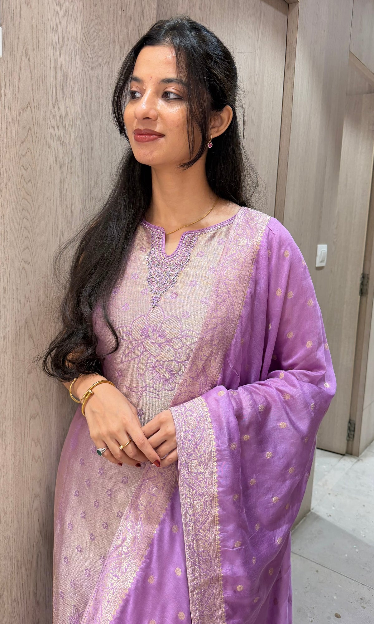 Lavander banarasi silk Embroidered Kurta Set with Dupatta