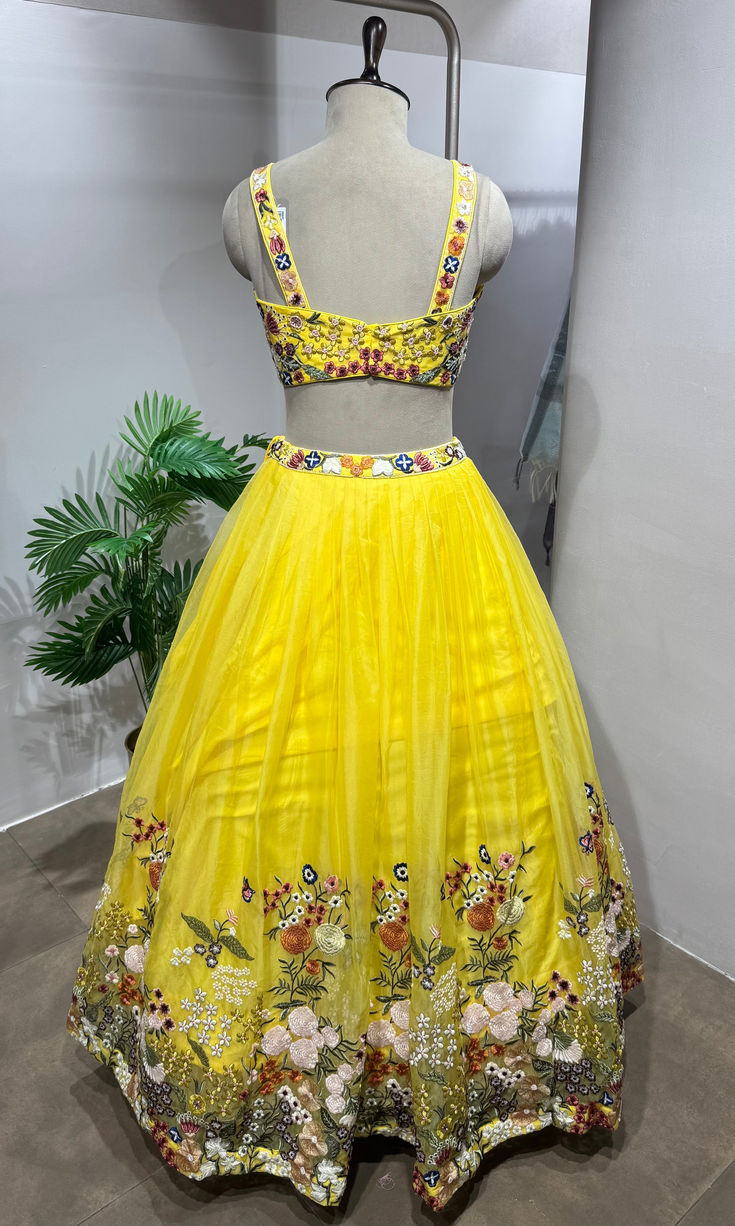 yellow floral embroidered lehenga set