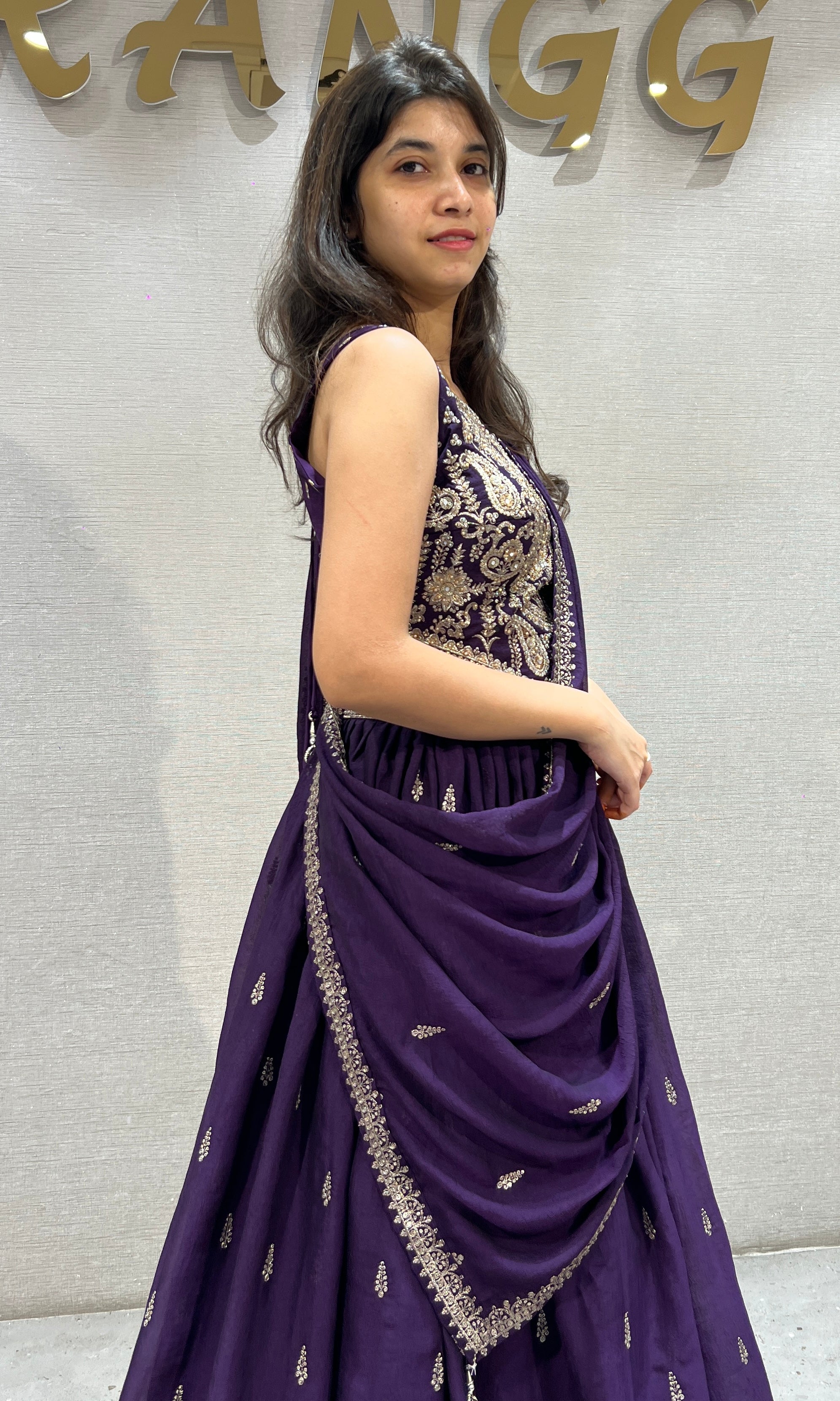 PURPLE Floral Motif Embroidered Lehenga Set