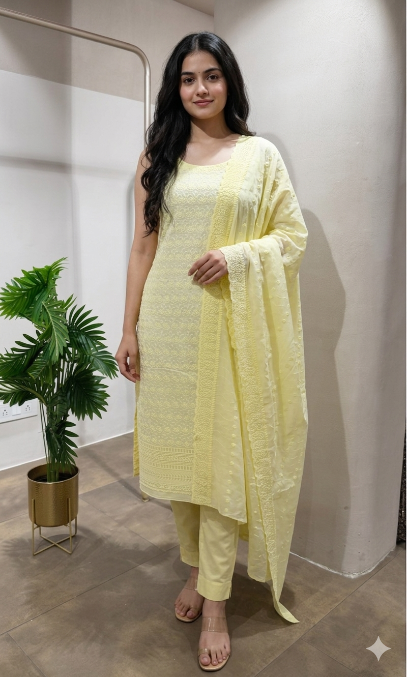 LIGHT YELLOW Georgette Dress Material