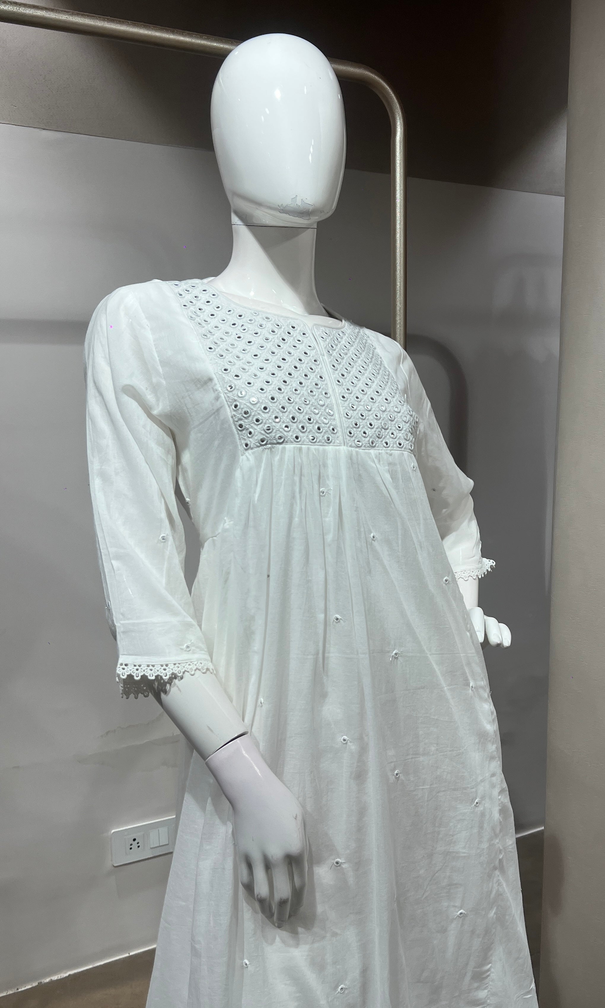 White Flared Embroidered frock