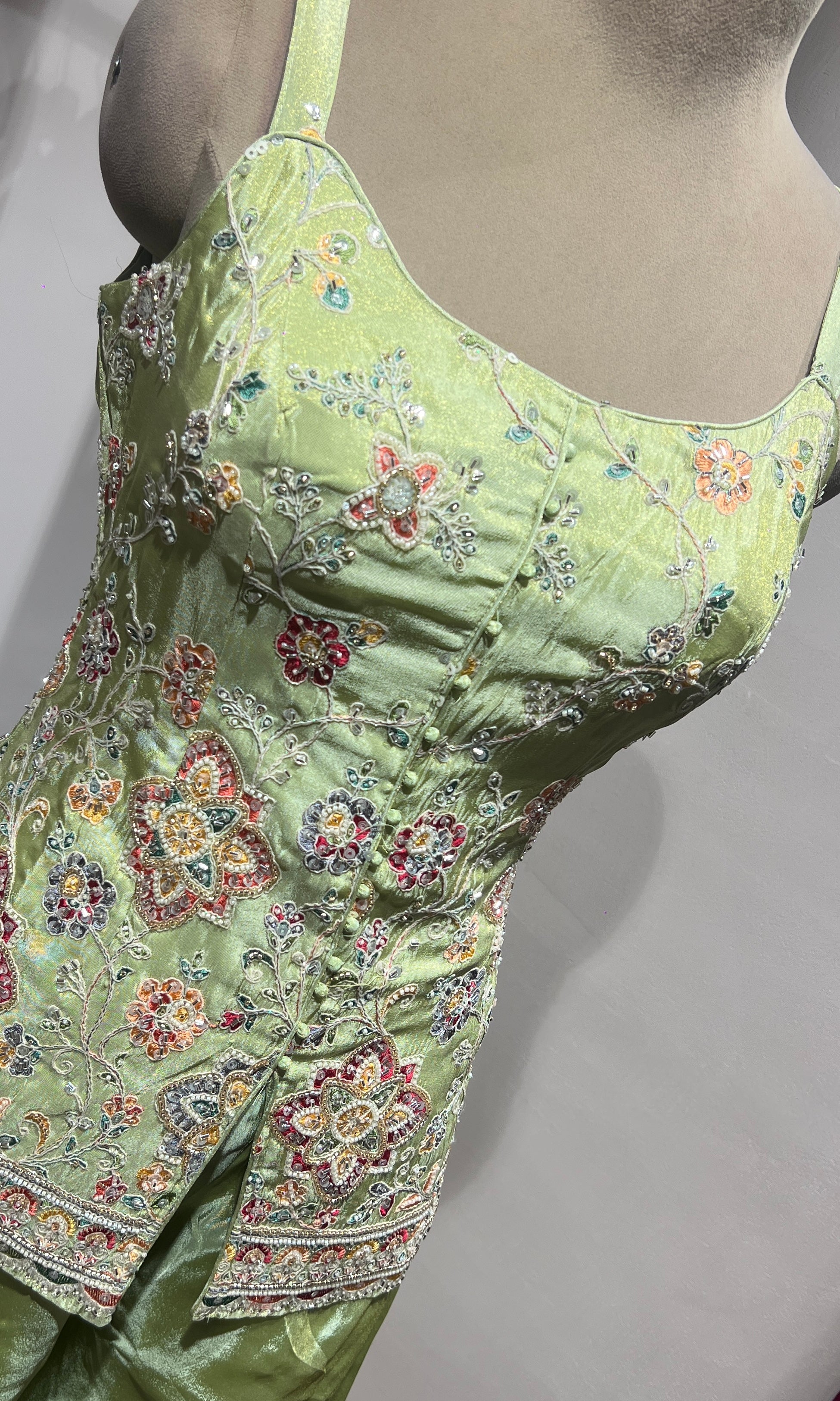 Green Embroidered Peplum & Palazzo suit
