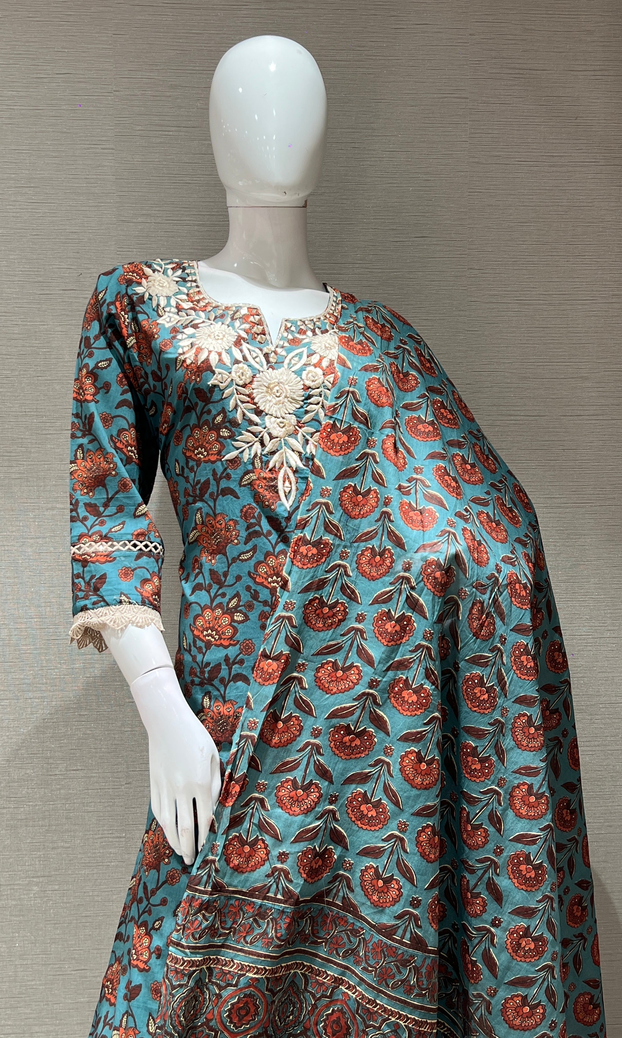 BLUE printed EMBROIDERED KURTA SET