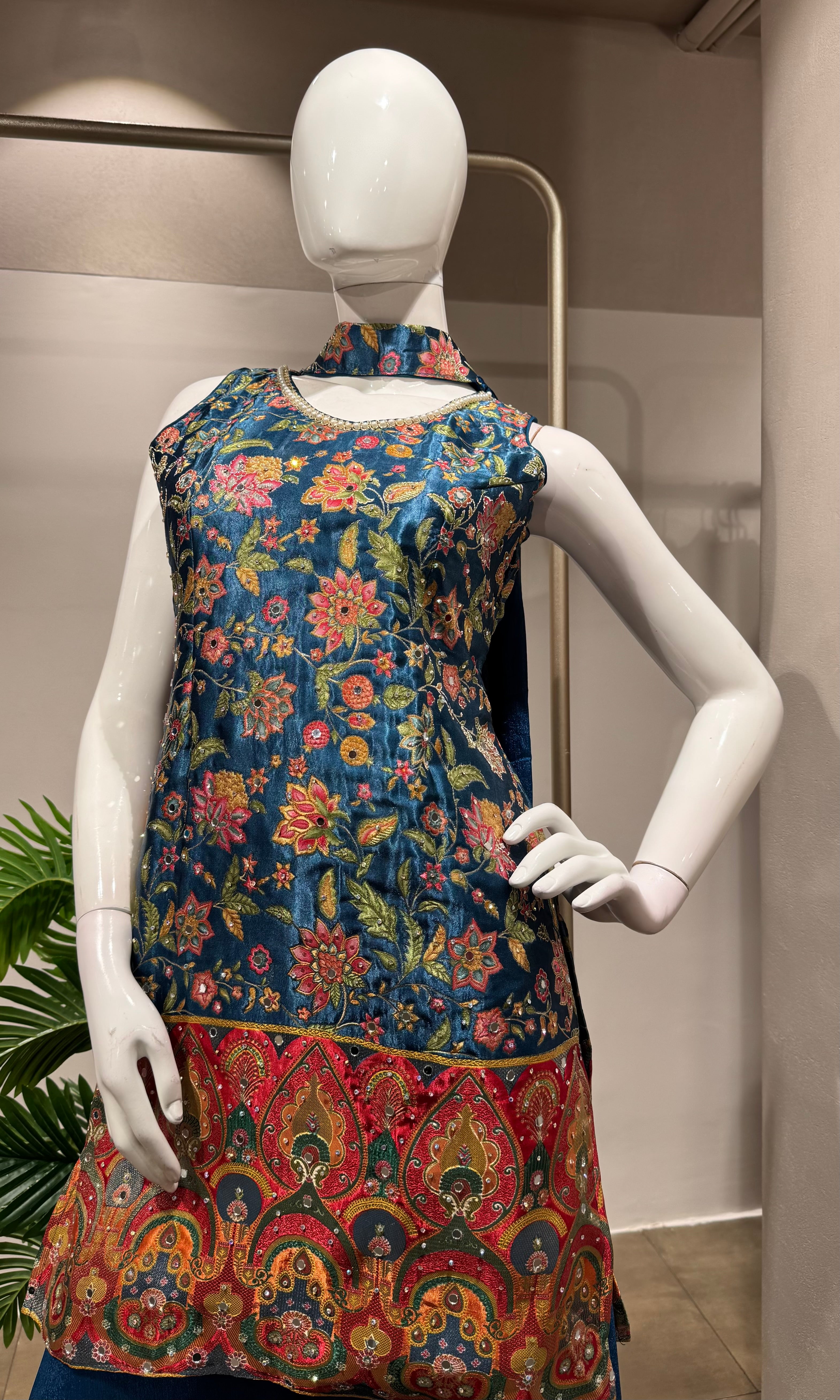 BLUE FLORAL ETHNIC SHARARA SET