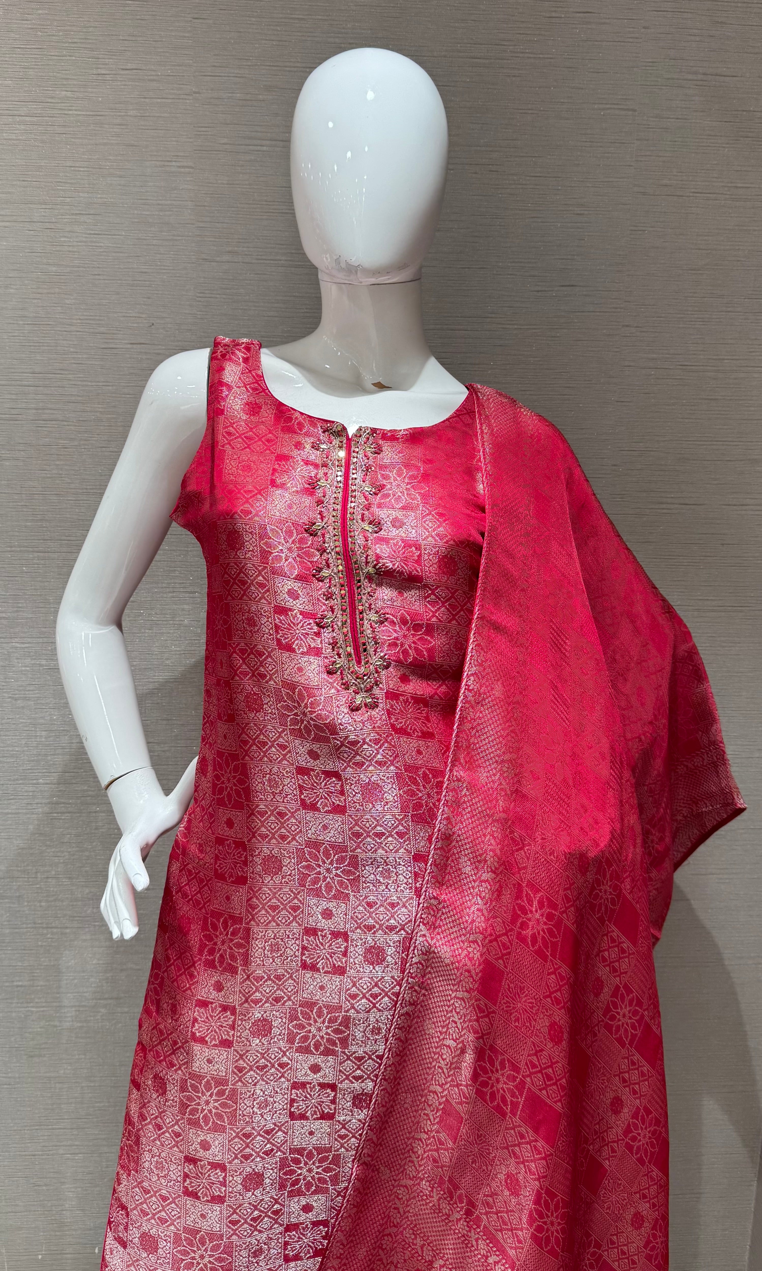 Rani pink banarasi kurta set