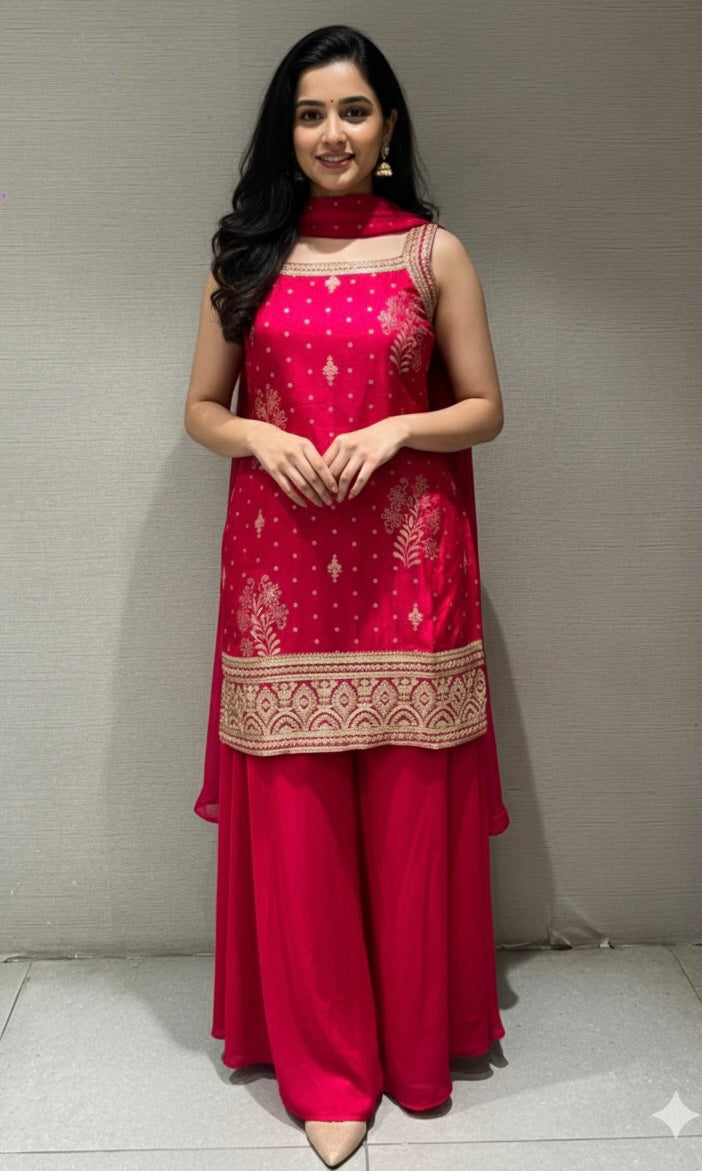 PINK GOLD EMBROIDERED SHARARA SET