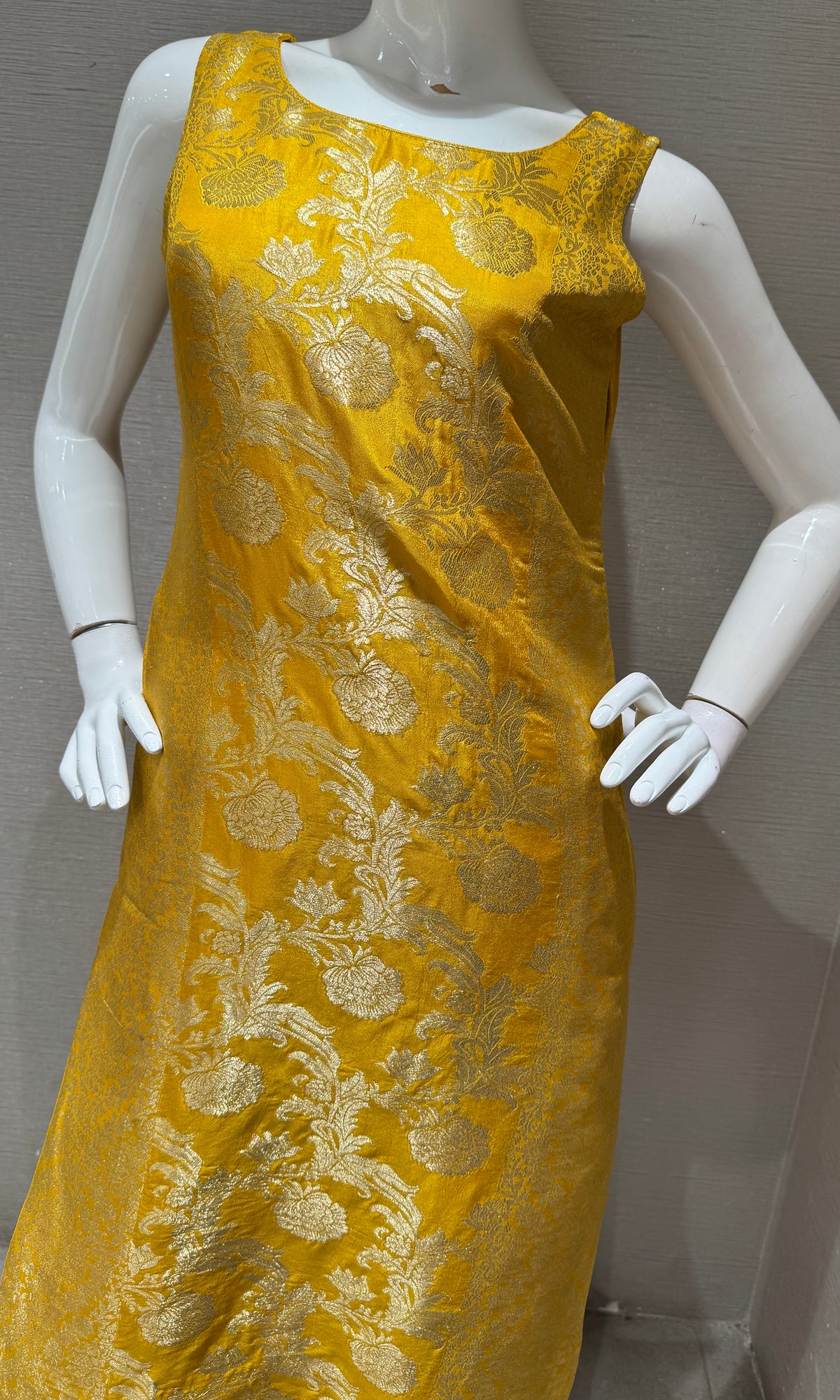 Mustard Banarasi Silk Golden Floral Zari kurta set