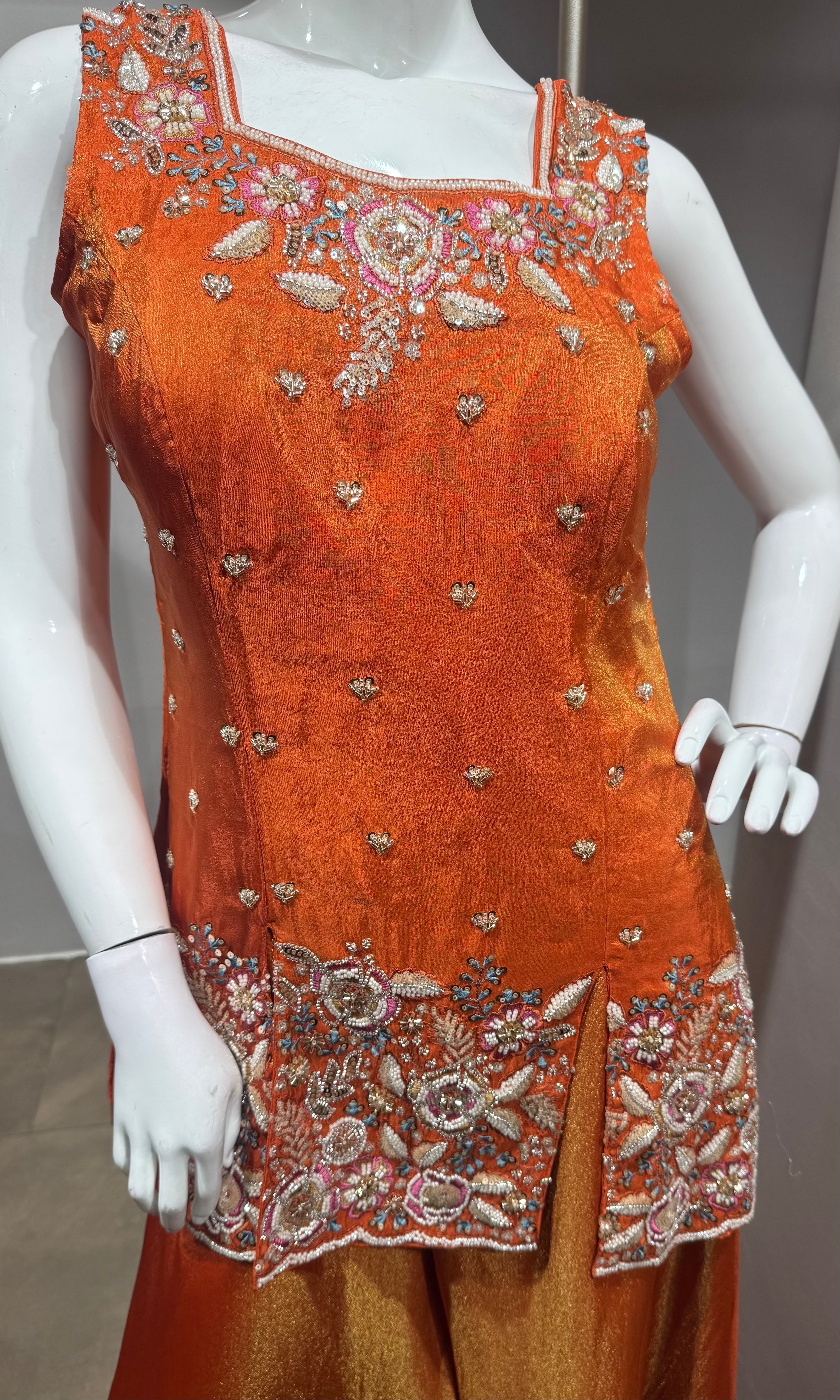 Orange Embroidered Silk Palazzo set