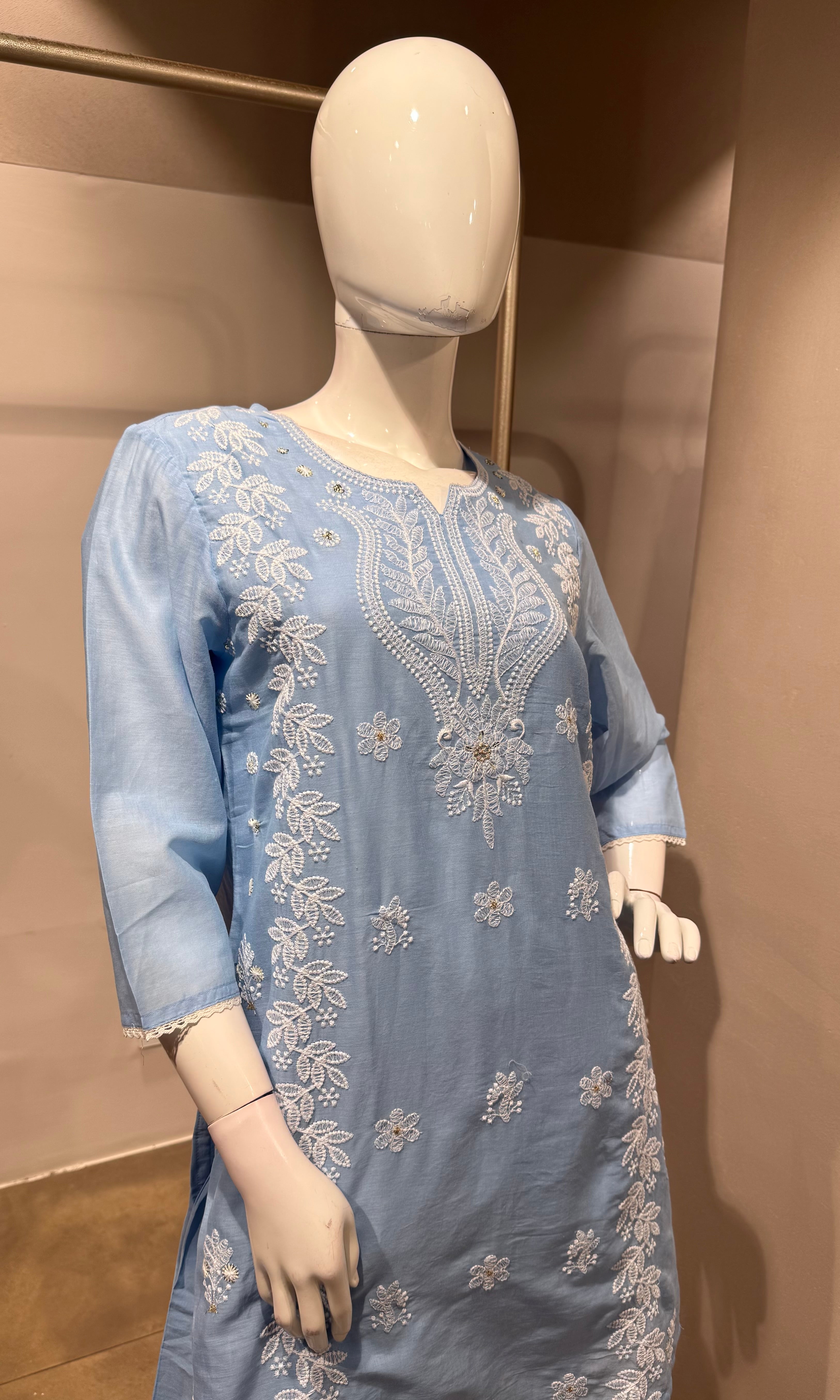 Blue Embroidered Kurta set with Dupatta