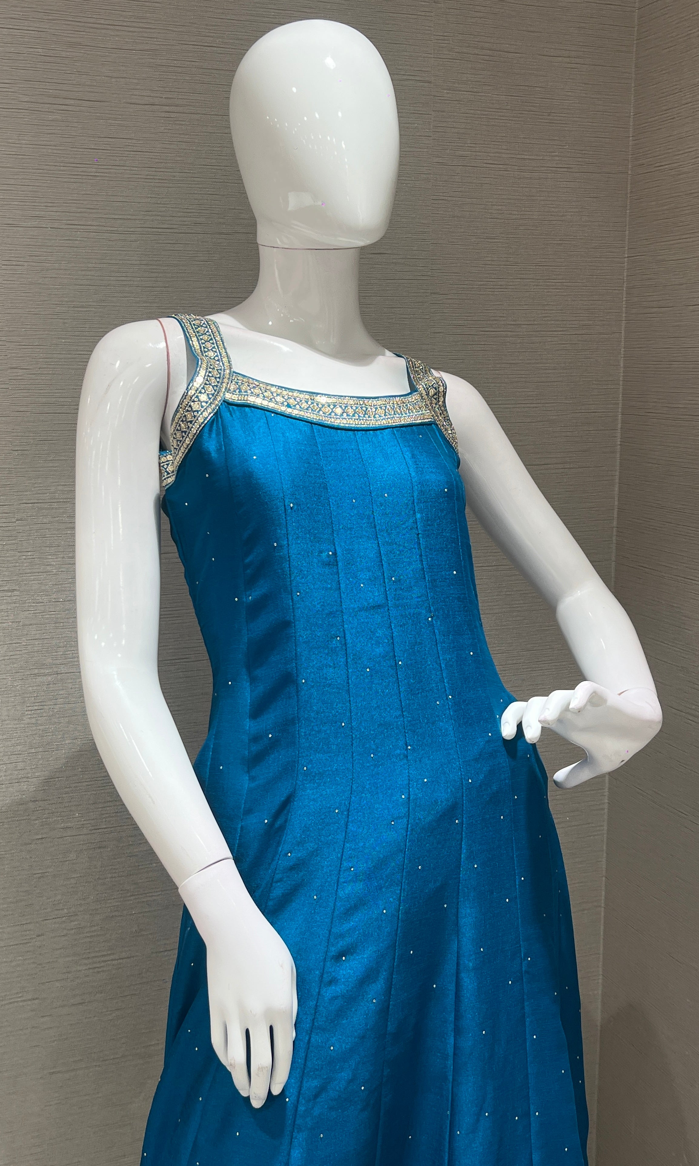 Blue anarkali set with gold embroidery