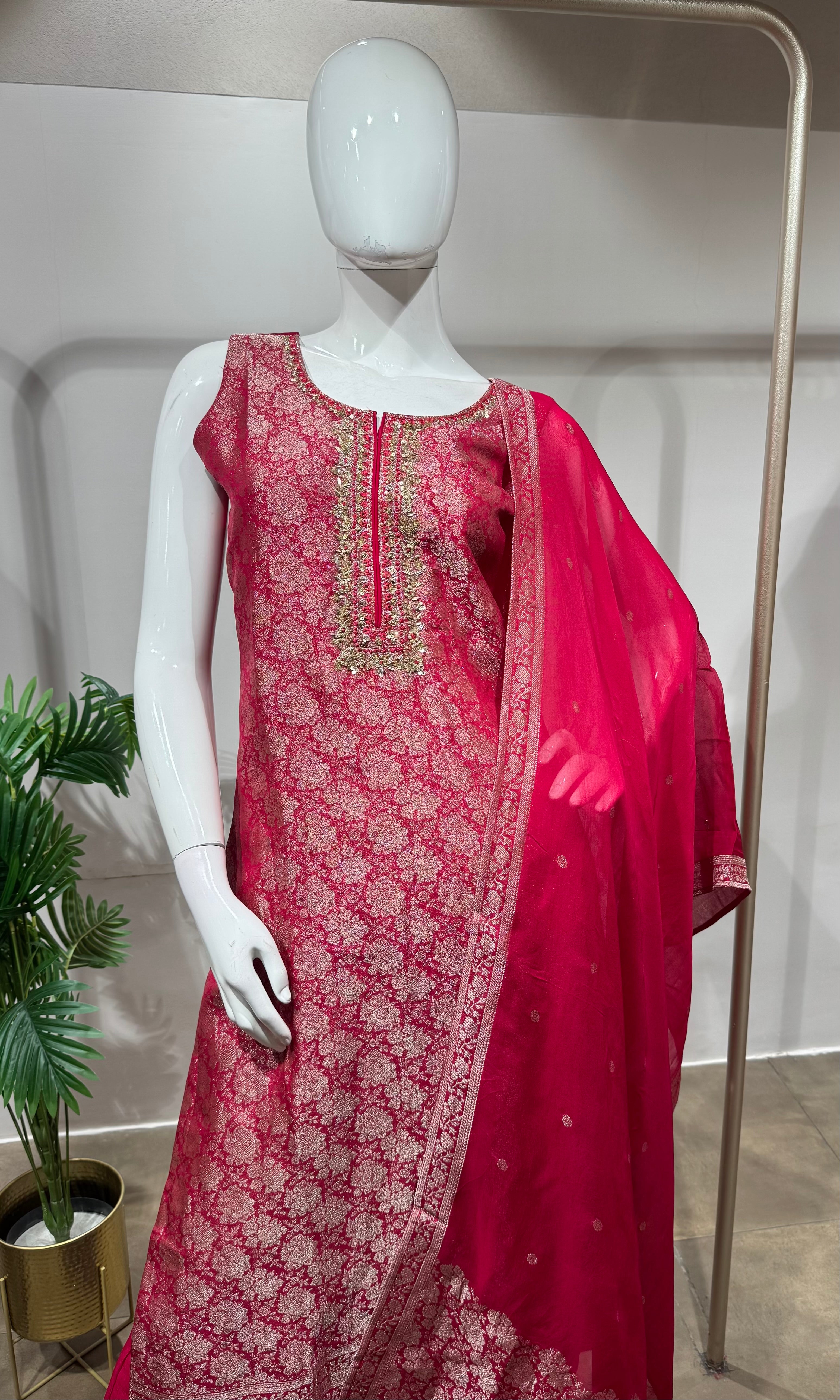 Rani pink banarasi kurta set