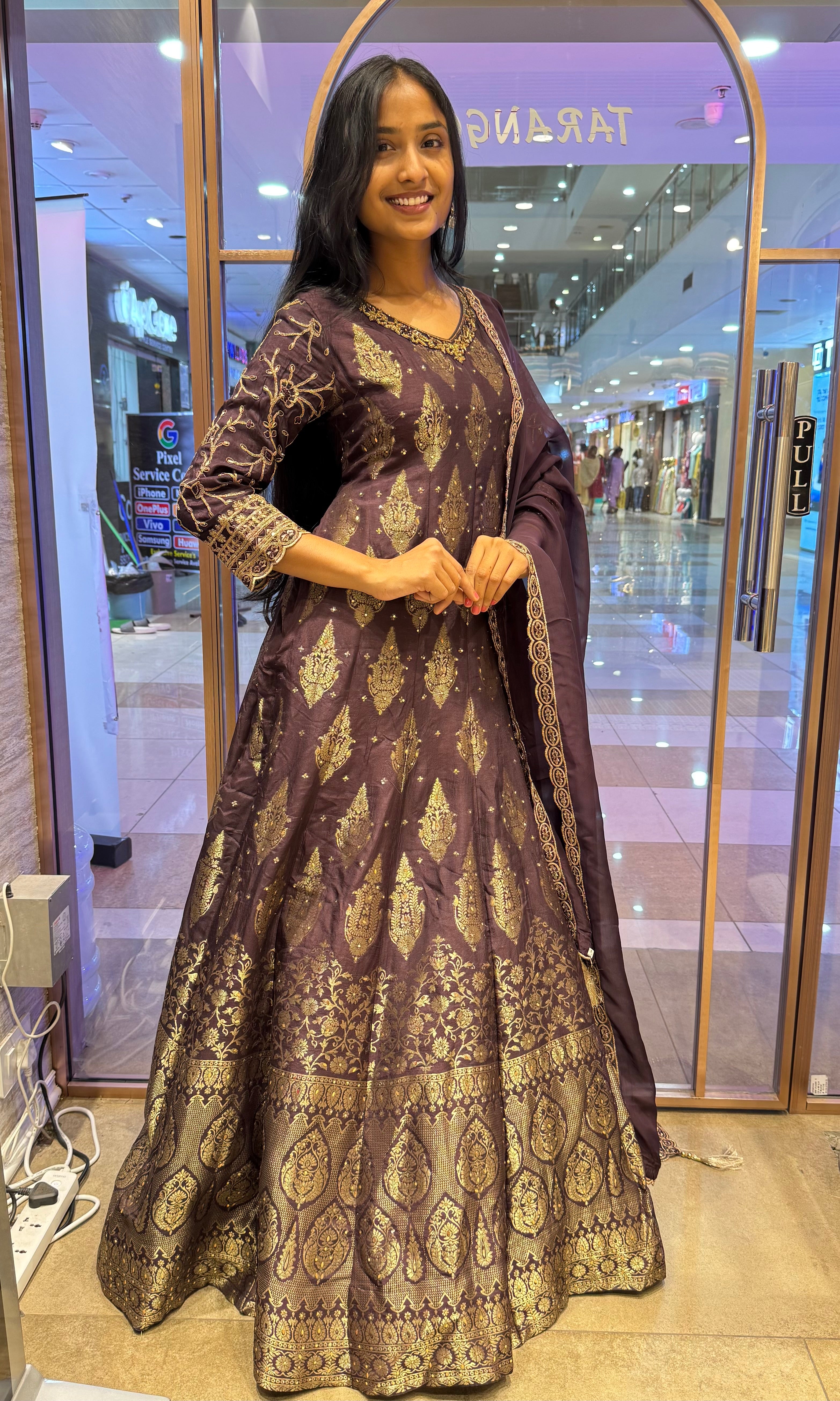 BROWN GOLDEN EMBROIDERED ANARKALI